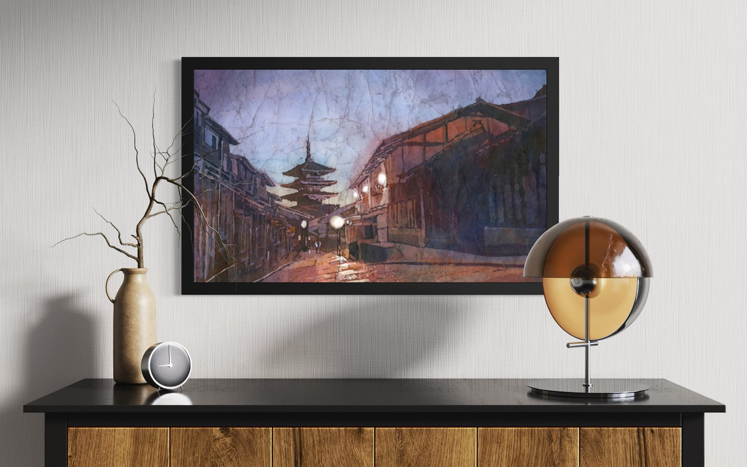 Buddhist pagoda in Kyoto—Hōkan-ji (Yasaka Pagoda) vibrant watercolor landscape, traditional Japan travel essentials home decor print