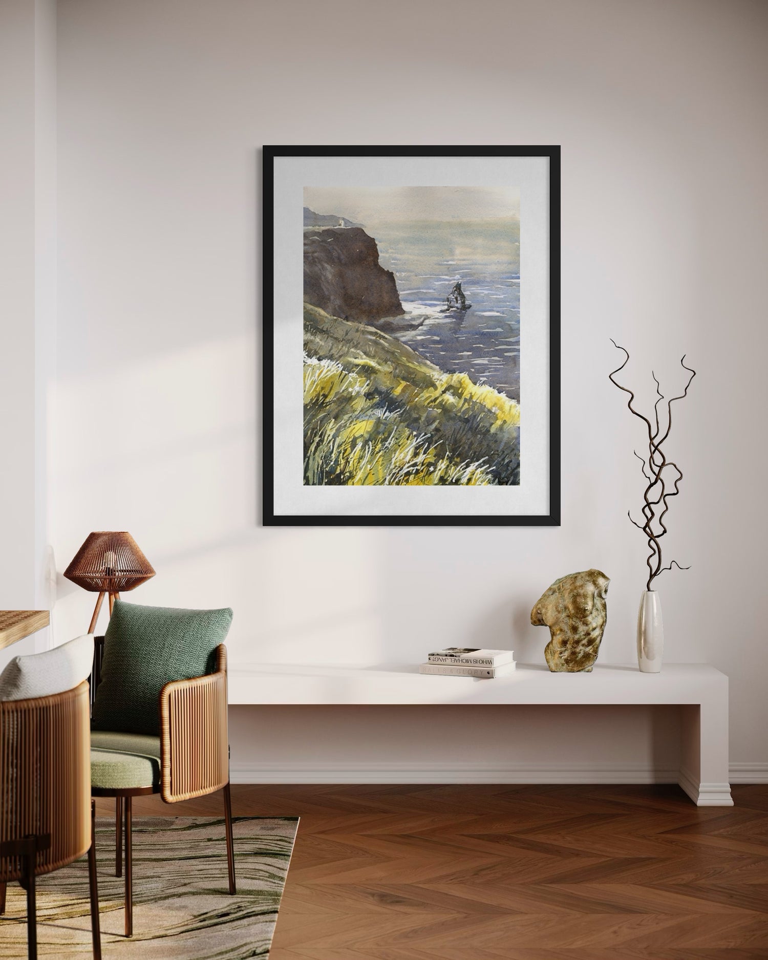 Fine art watercolor of Cliffs of Moher, perfect for collectors of Ireland travel artwork