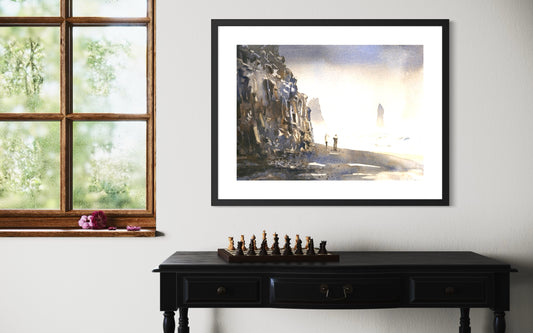 Black Sand Beach Reynisfjara Iceland watercolor landscape handmade item interior design art for house travel essentials (original)