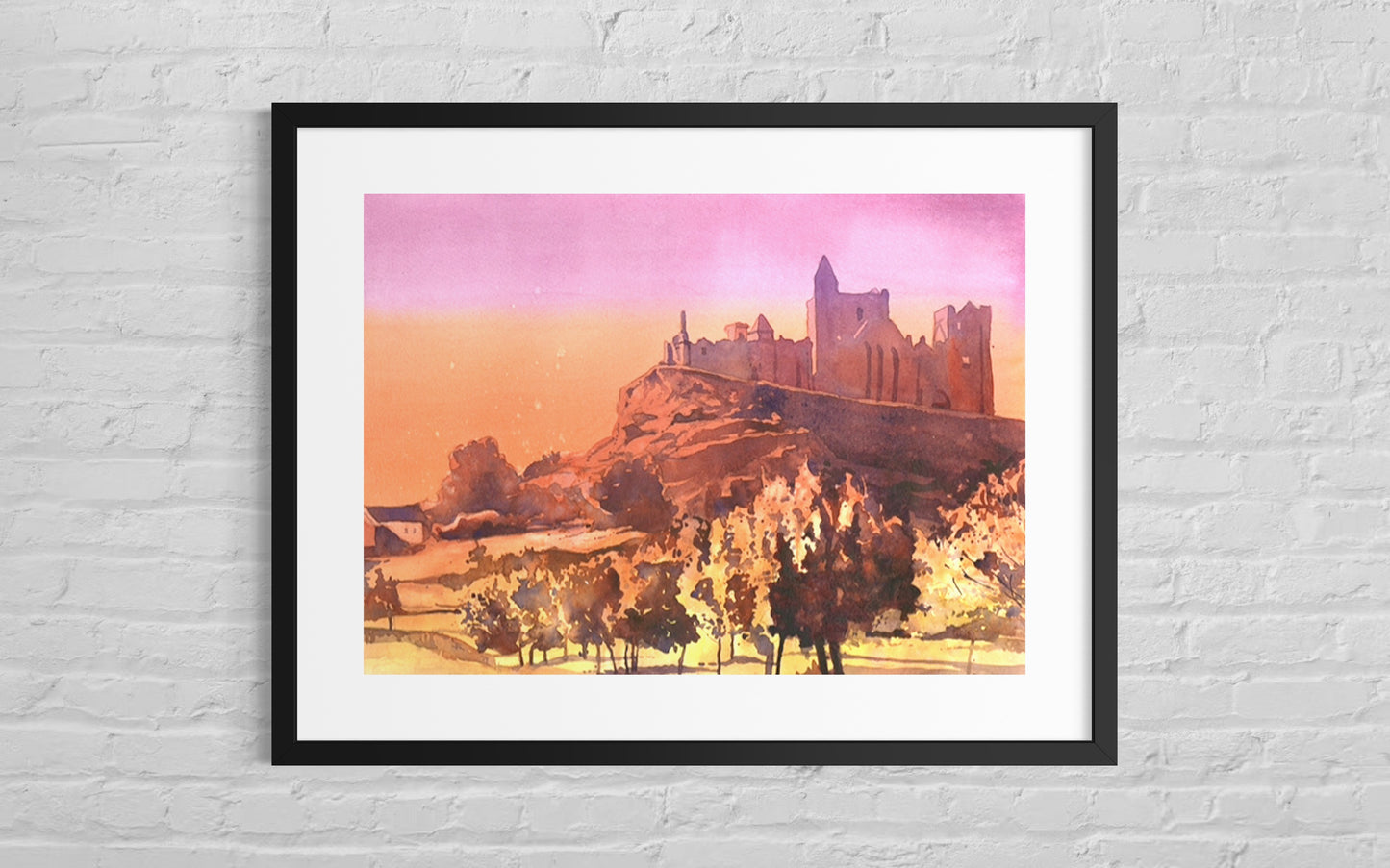 Rock of Cashel Ireland colorful wall art handmade item travel essentials Irish home decor watercolor landscape painting (original)