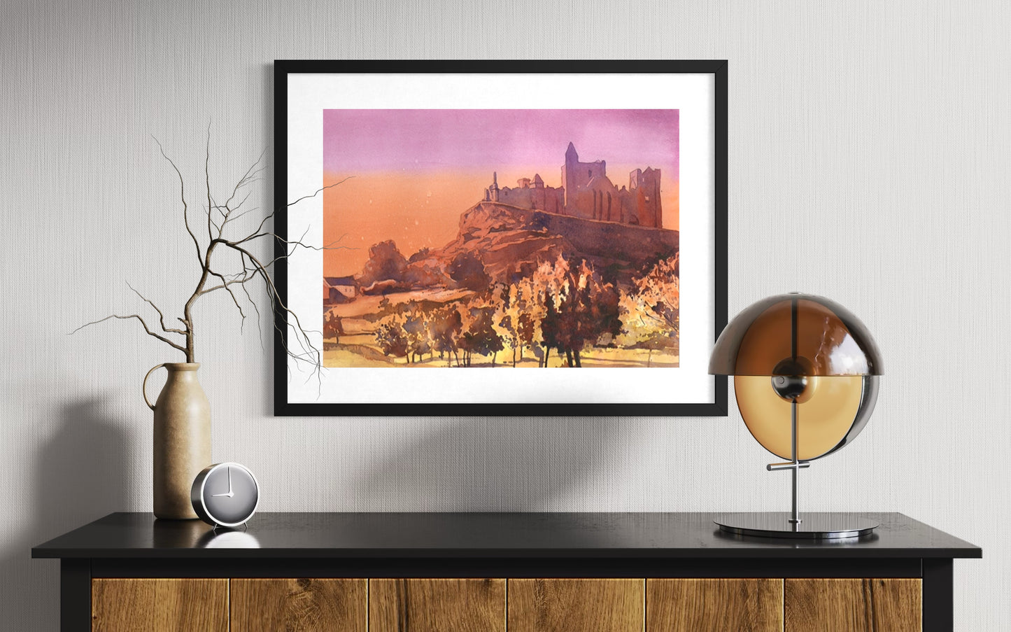 Rock of Cashel Ireland watercolor artwork – historic Irish castle painting perfect for travel lovers and Celtic art enthusiasts