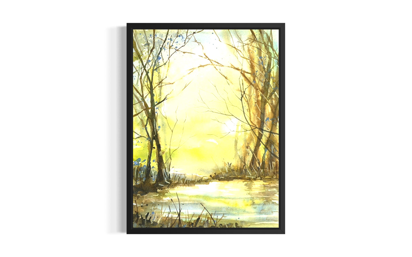 Forest landscape at sunset colorful watercolor painting suns rays trees wildlife decor art for house handmade item (original)