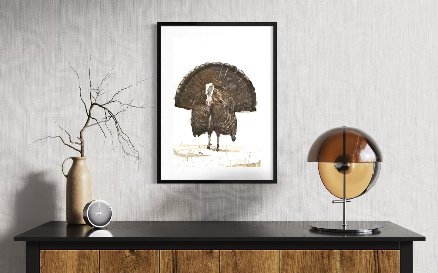 Watercolor painting of Turkey Thanksgiving dinner barnyard animals kids room decor art for house wildlife painting (original)