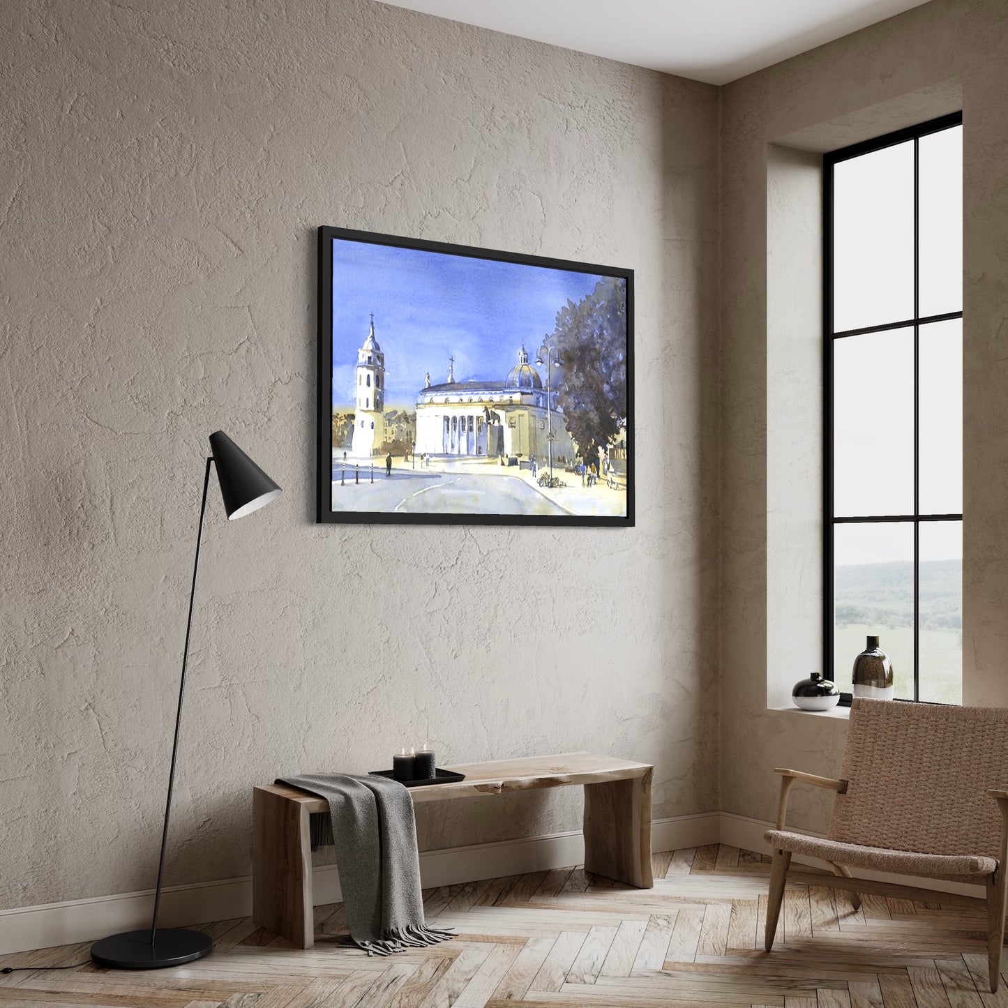 Vilnius Cathedral colorful watercolor painting Lithuania cityscape art for house Eastern Europe trave essentials handmade item (original)