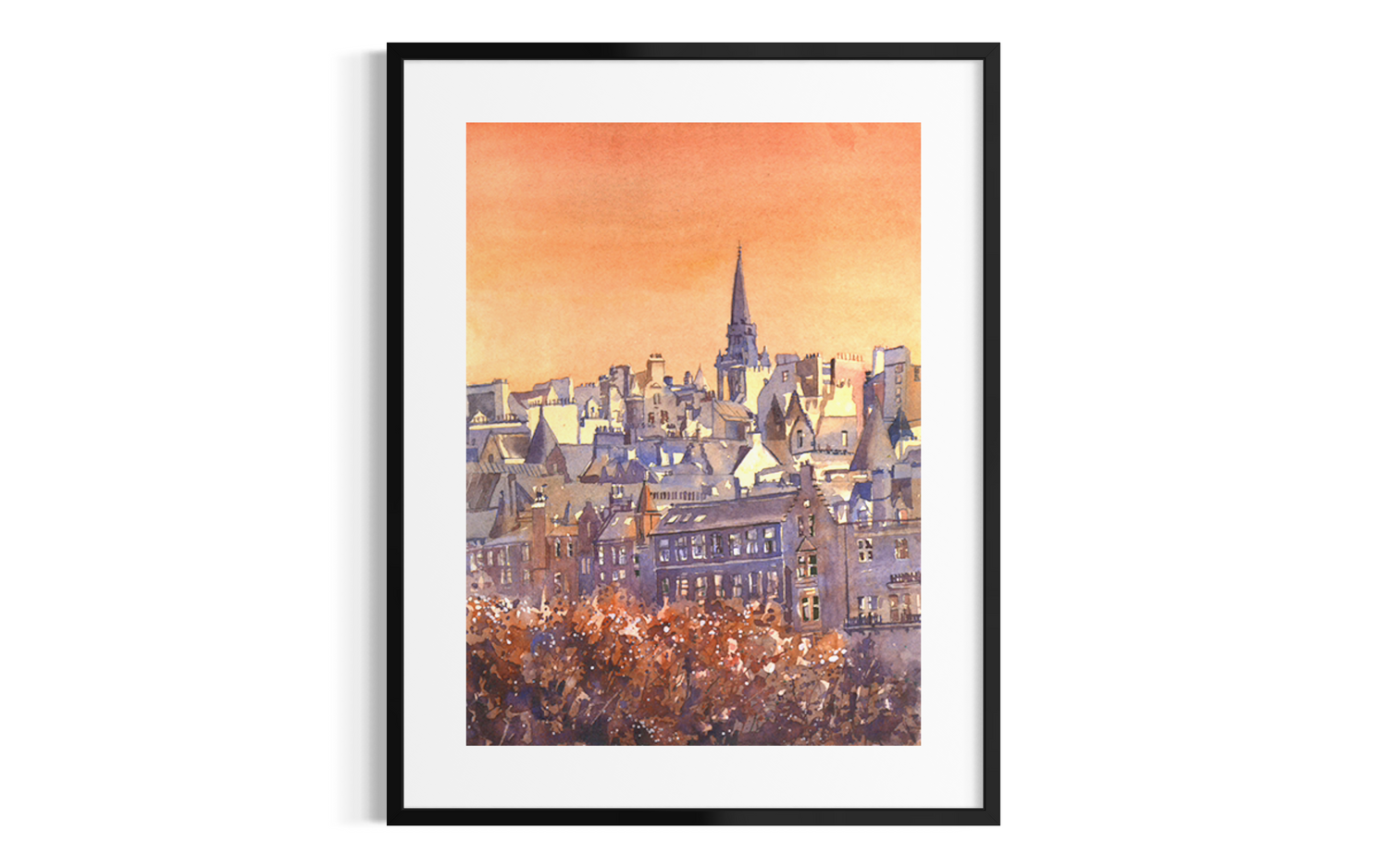 Edinburgh skyline Scotland medieval architecture cityscape handmade item watercolor painting interior design (original)