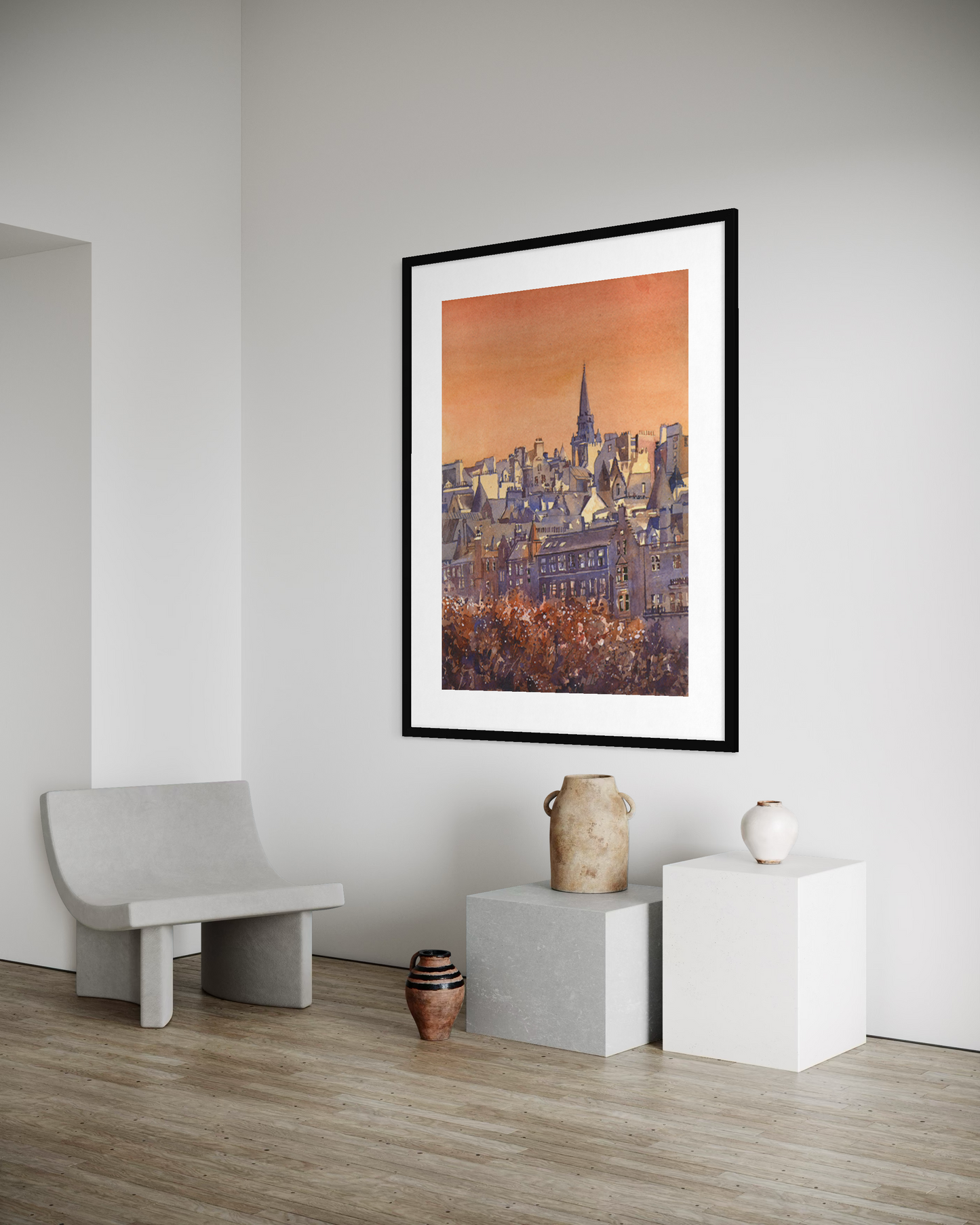 Edinburgh skyline Scotland medieval architecture cityscape handmade item watercolor painting interior design (original)