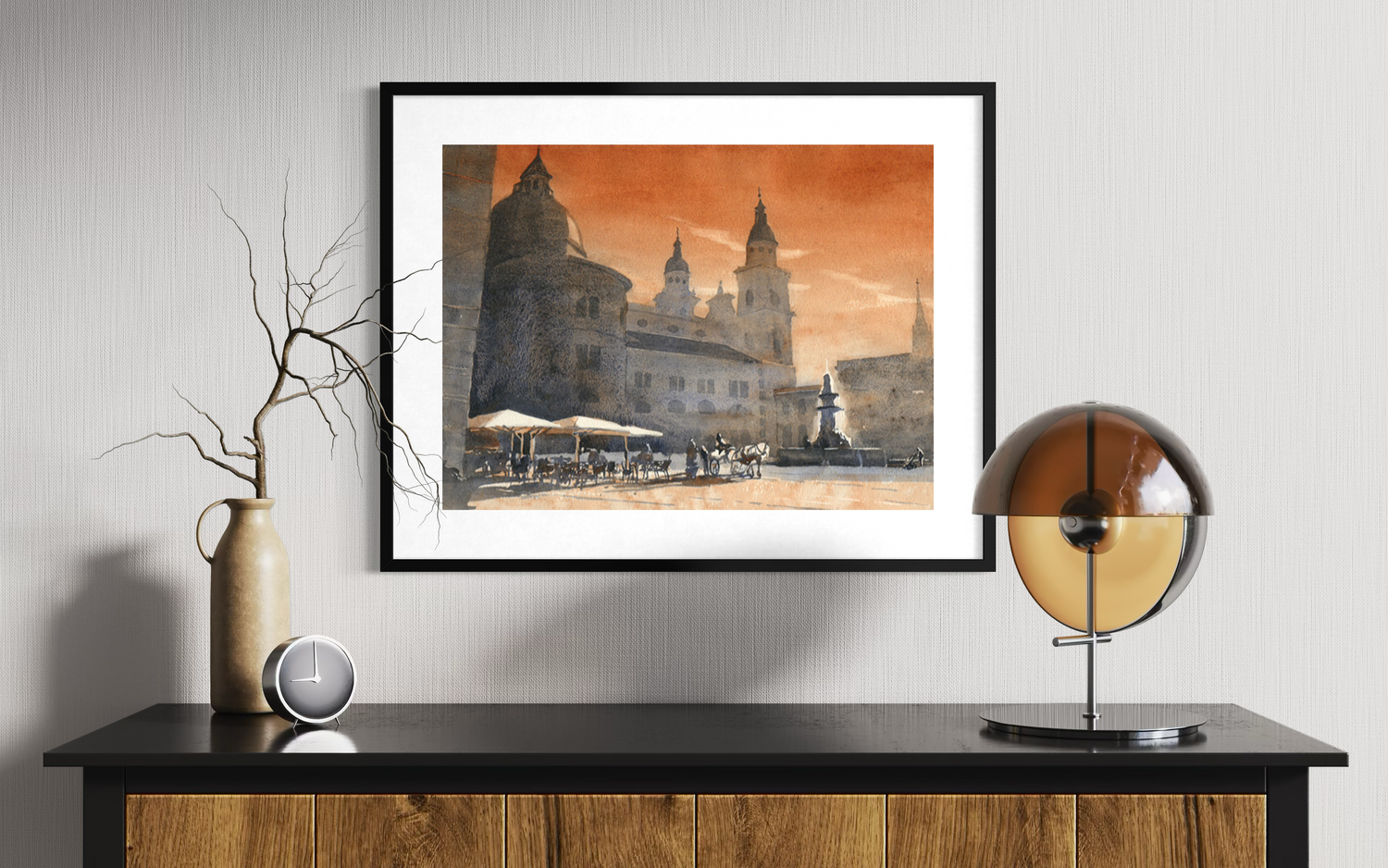 Hand-painted Salzburg Austria skyline artwork for home decor and travel lovers