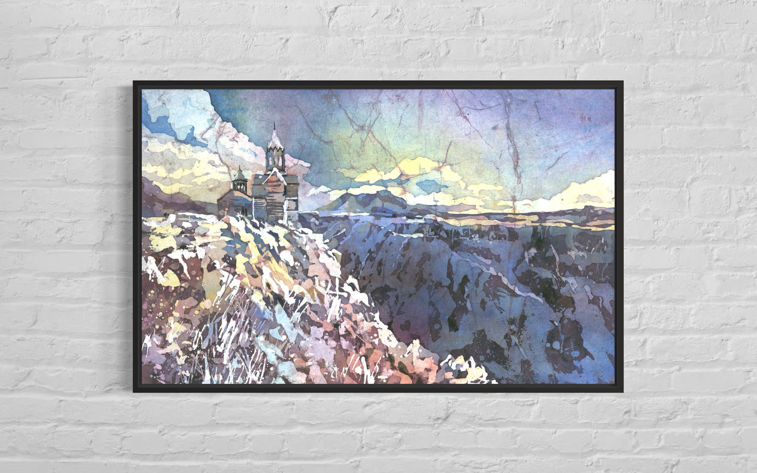 Architectural watercolor landscape of Saghmosavank, capturing Armenian heritage and travel beauty.