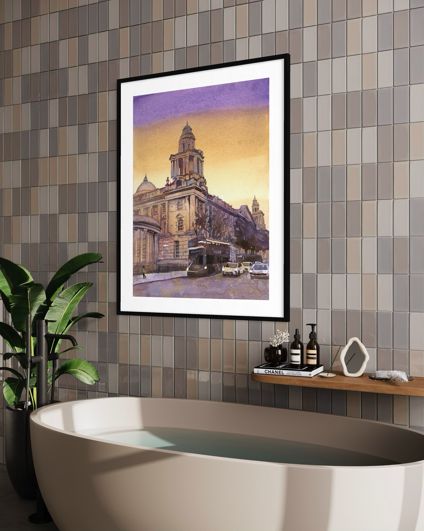 Irish travel art watercolor painting of Belfast City Hall for home decor