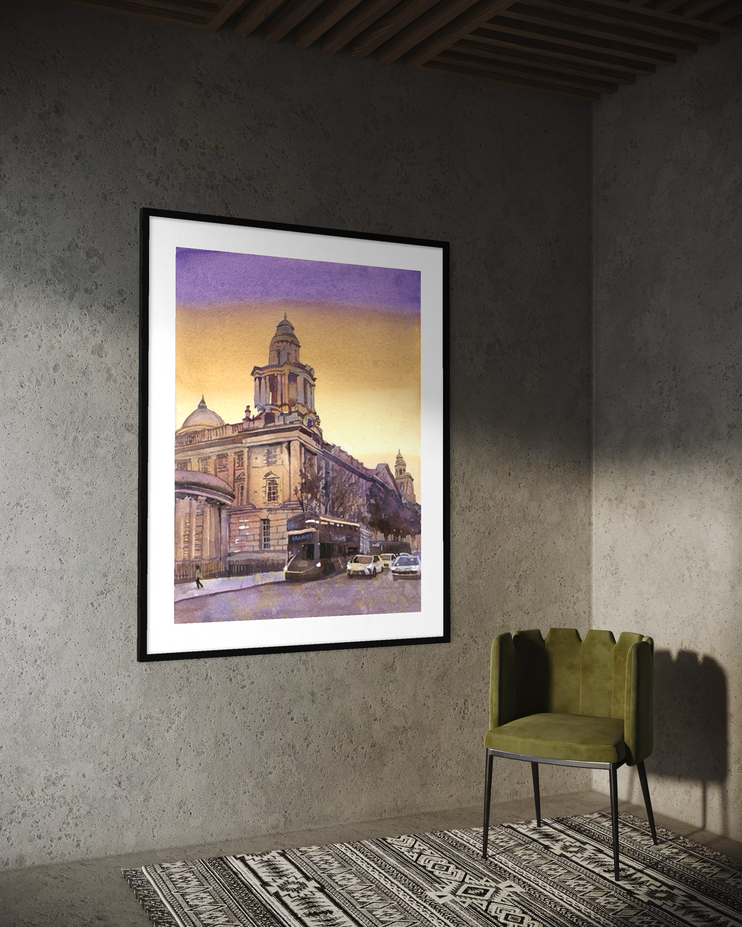 Hand painted watercolor artwork of Belfast Northern Ireland city hall landmark