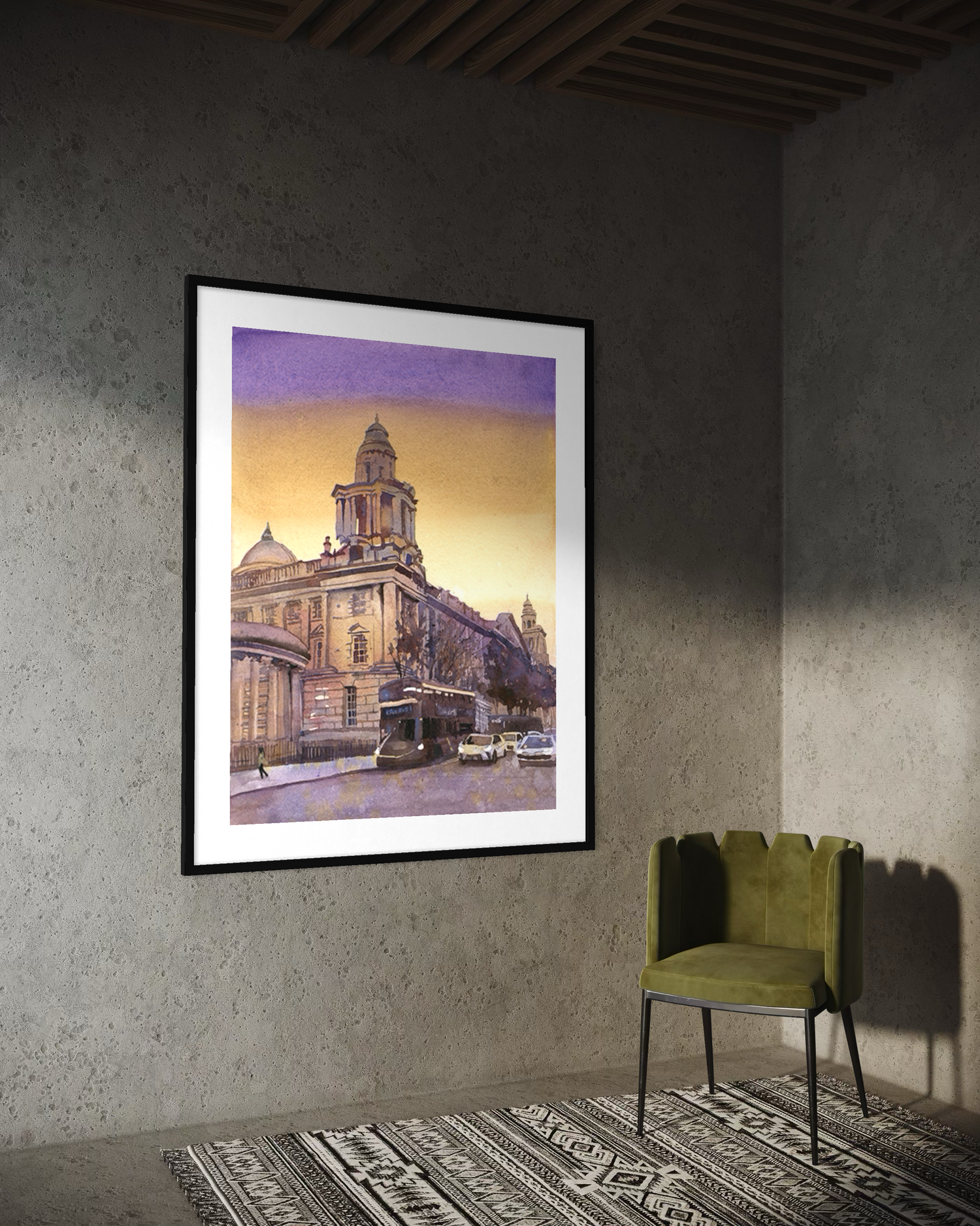 Hand painted watercolor artwork of Belfast Northern Ireland city hall landmark