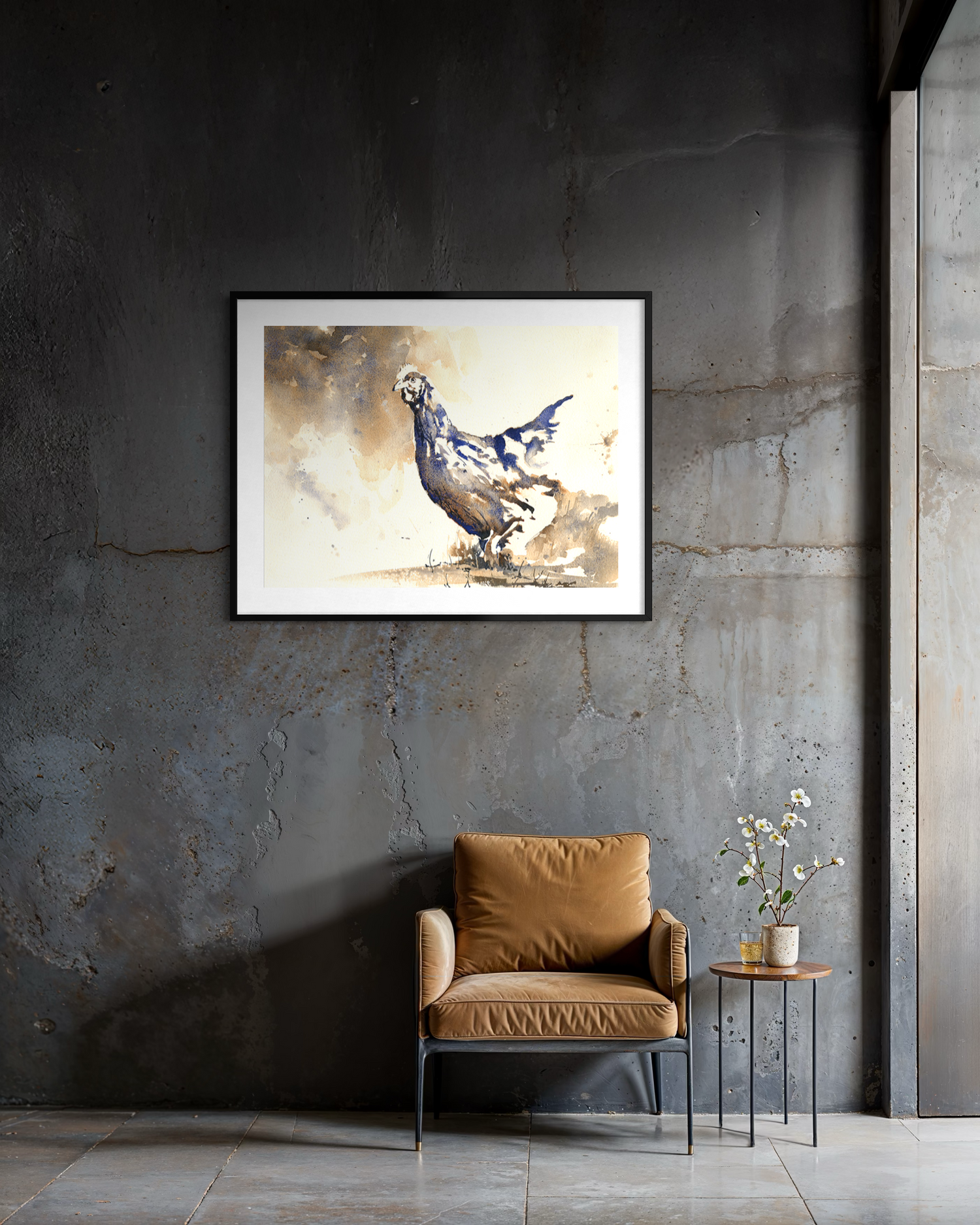 Original watercolor chicken painting farmhouse kitchen wall art