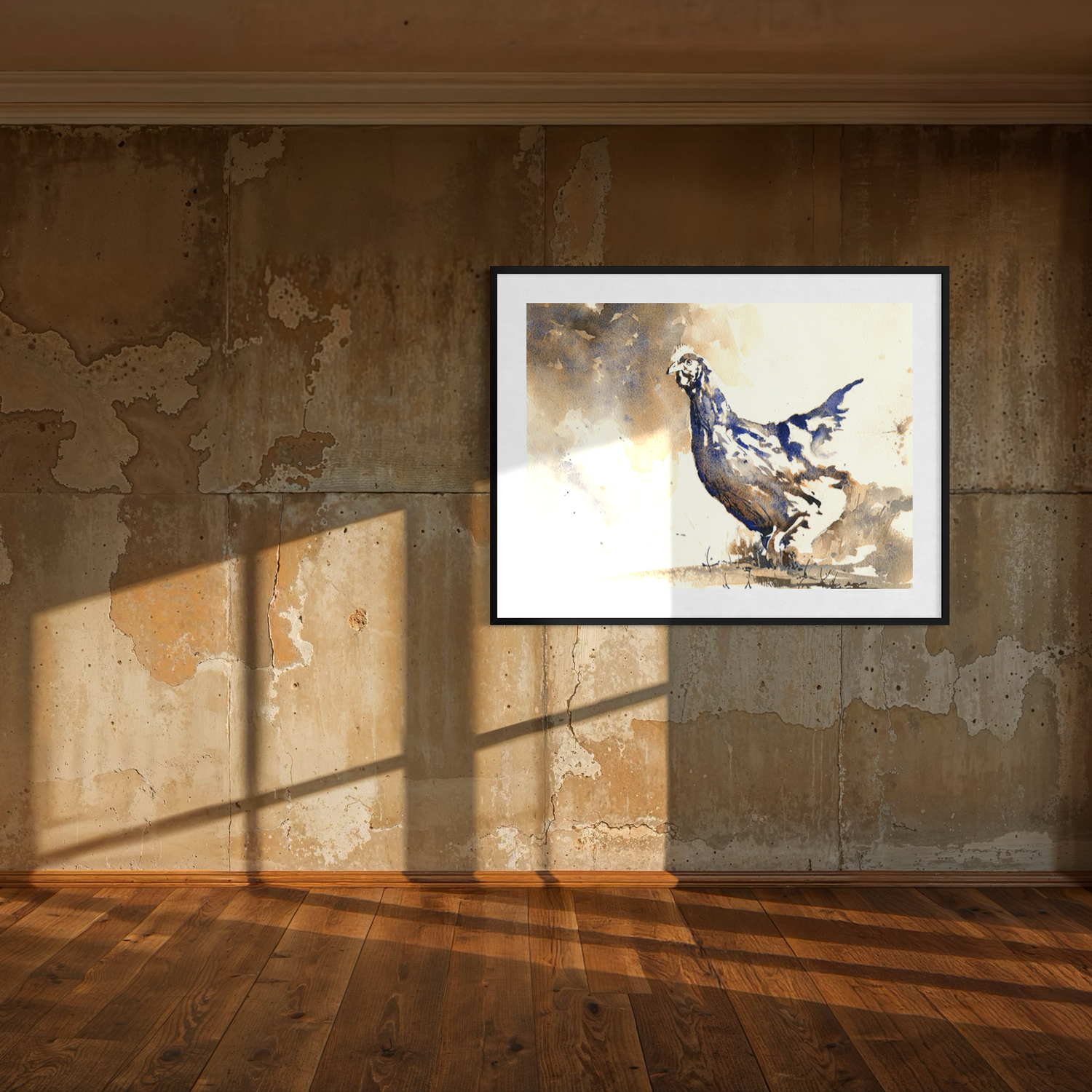 Expressive watercolor chicken artwork rustic farmhouse animal painting