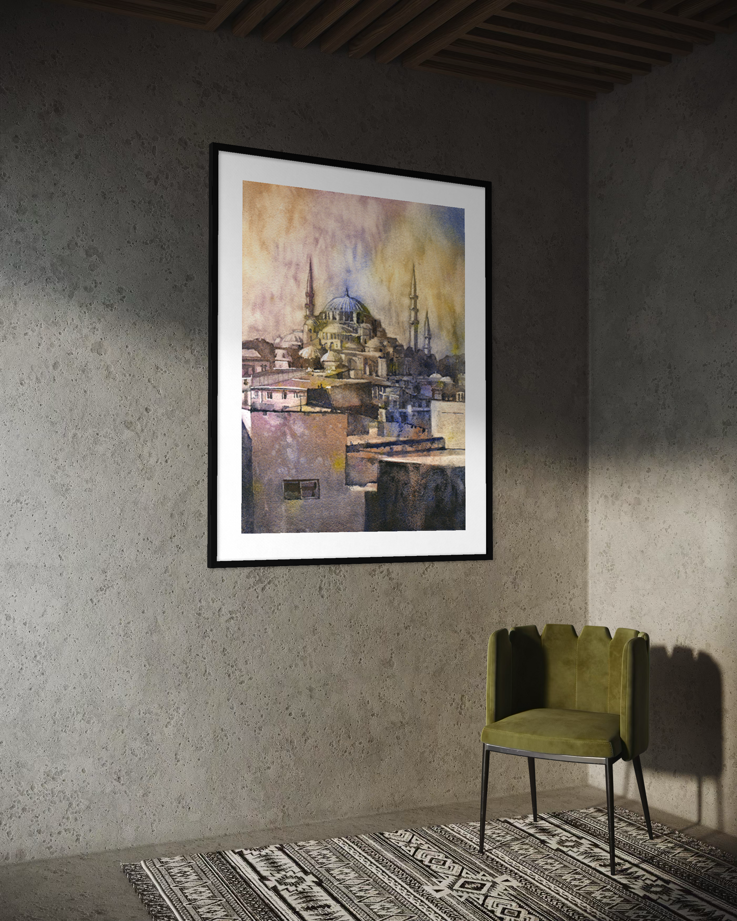 Hagia Sofia Turkey colorful watercolor landscape painting sunset home decor Turkish artwork Islamic Christian church architecture handmade item (original)