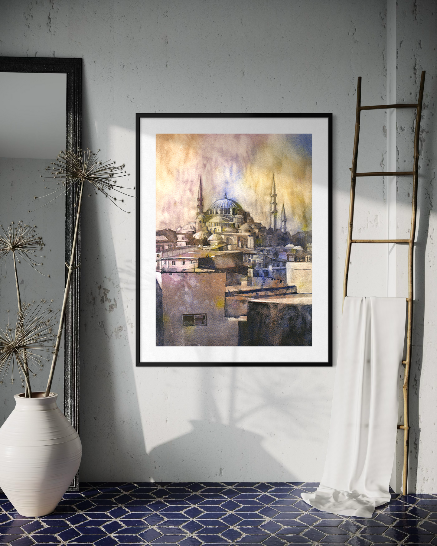 Hagia Sofia Turkey colorful watercolor landscape painting sunset home decor Turkish artwork Islamic Christian church architecture handmade item (original)