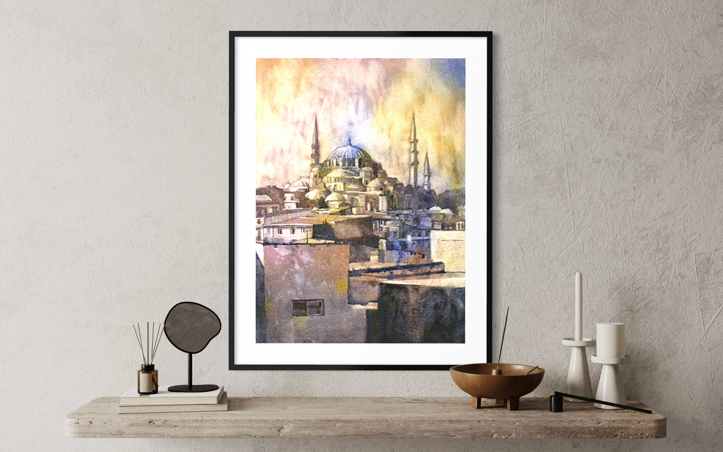 Hagia Sofia Turkey colorful watercolor landscape painting sunset home decor Turkish artwork Islamic Christian church architecture handmade item (original)