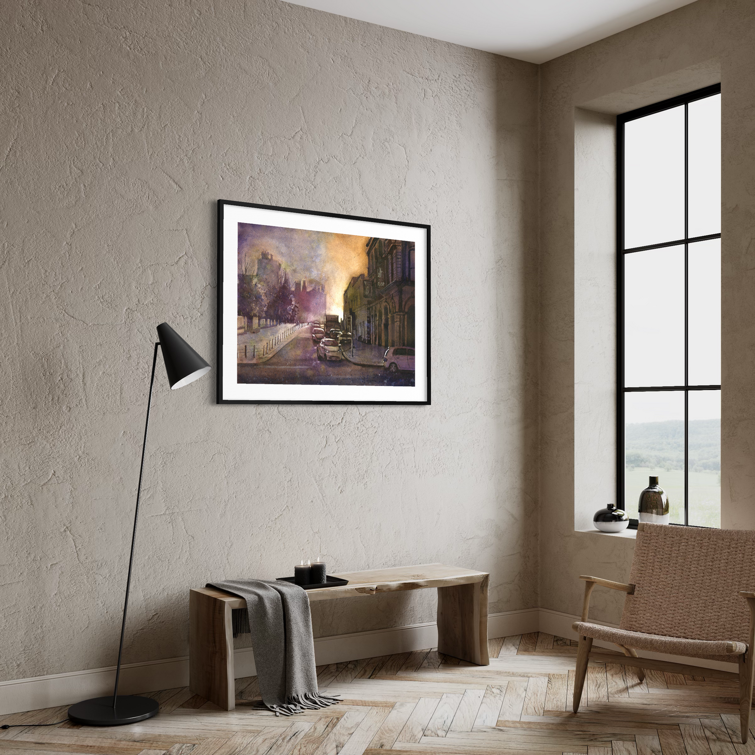 Hand painted watercolor of Kilkenny Ireland street and castle landscape art