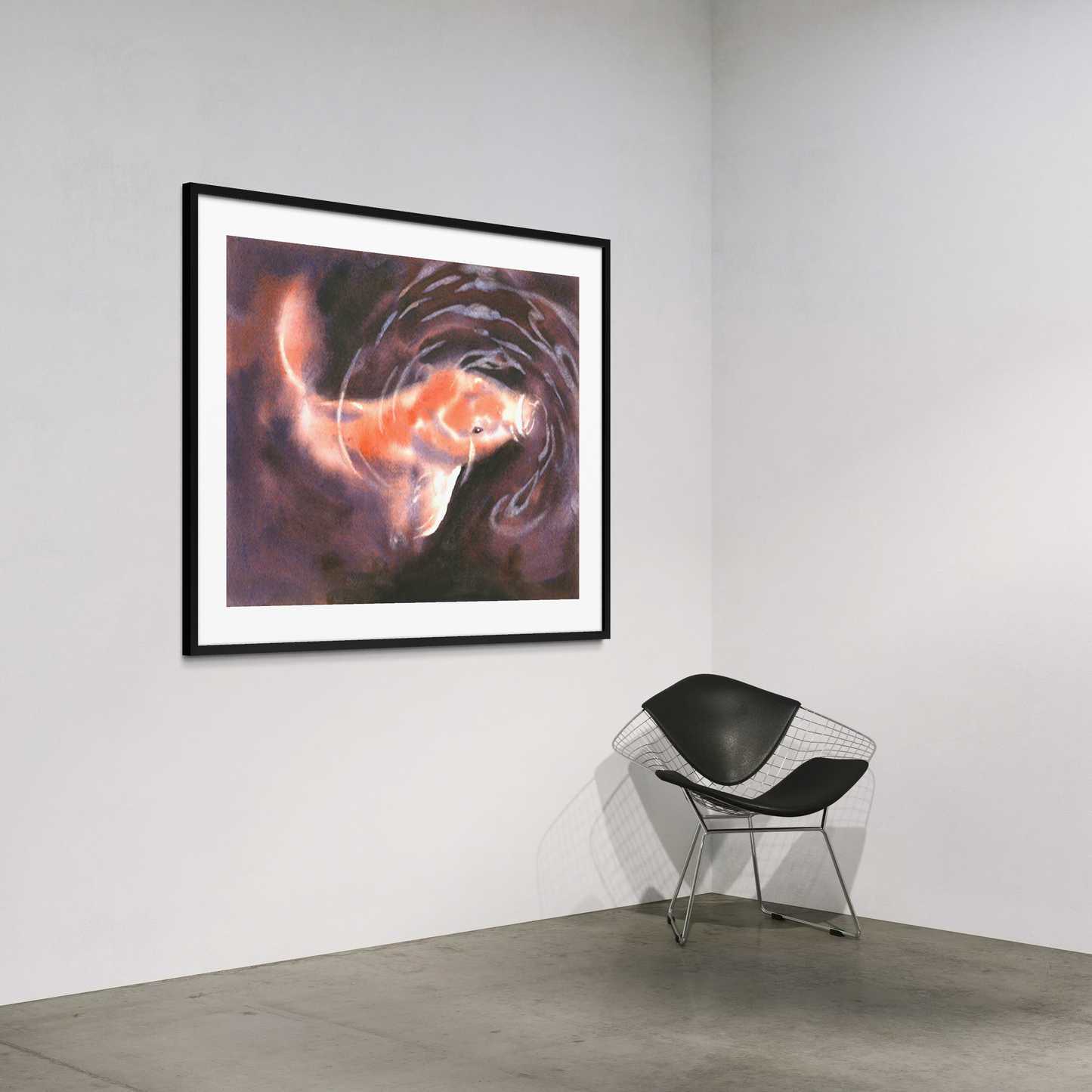 Colorful Koi swimming in pond watercolor painting landscape fish artwork wall art handmade item pond artwork (original)