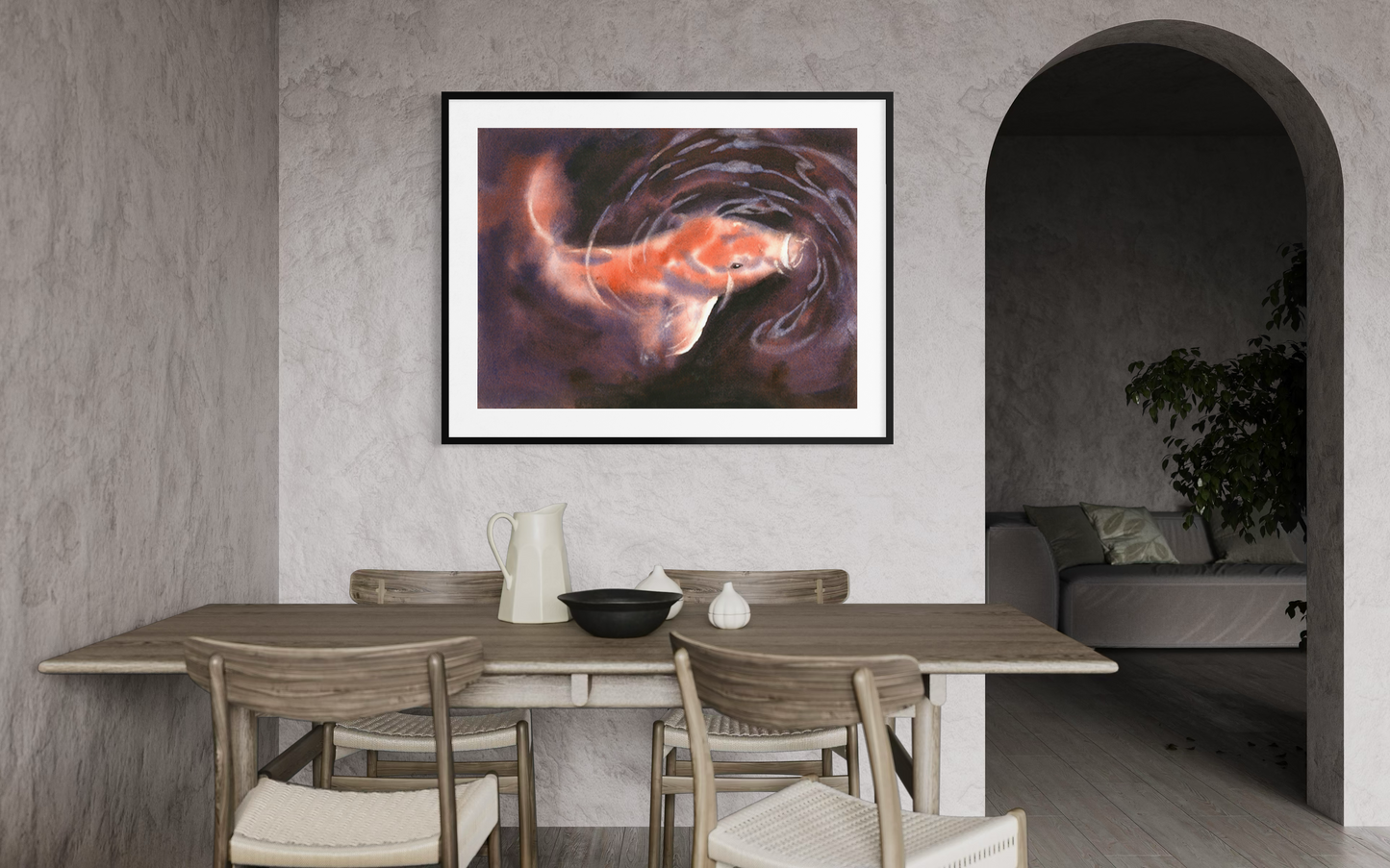 Colorful Koi swimming in pond watercolor painting landscape fish artwork wall art handmade item pond artwork (original)