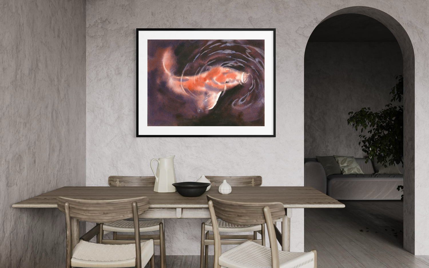 Colorful Koi swimming in pond watercolor painting landscape fish artwork wall art handmade item pond artwork (original)