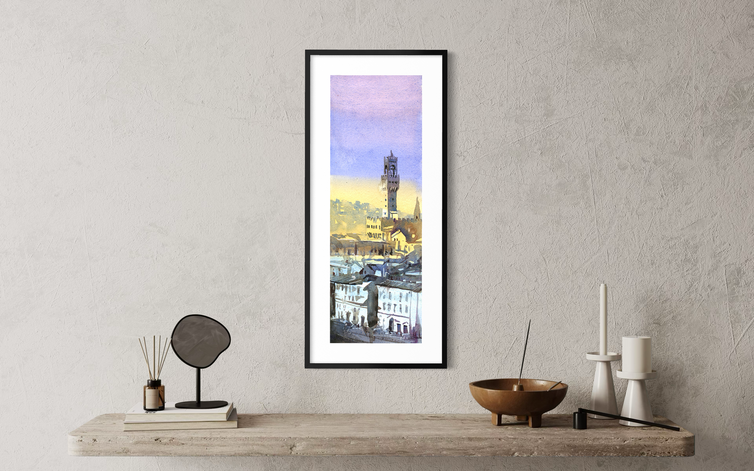 Palazzo Vecchio in the medieval city of Florence, Italy. Watercolor painting Firenze Italy fine art (original)