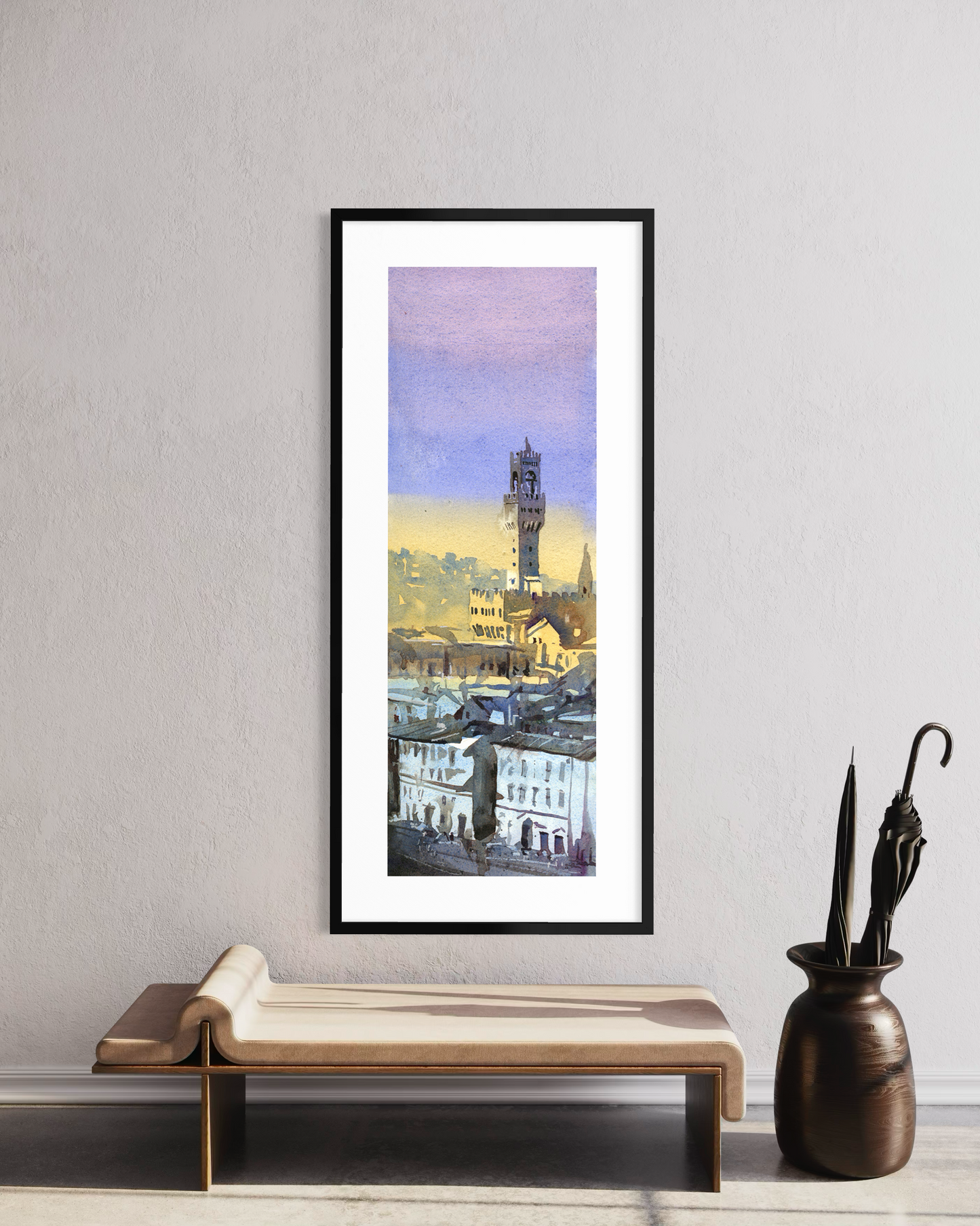 Palazzo Vecchio in the medieval city of Florence, Italy. Watercolor painting Firenze Italy fine art (original)