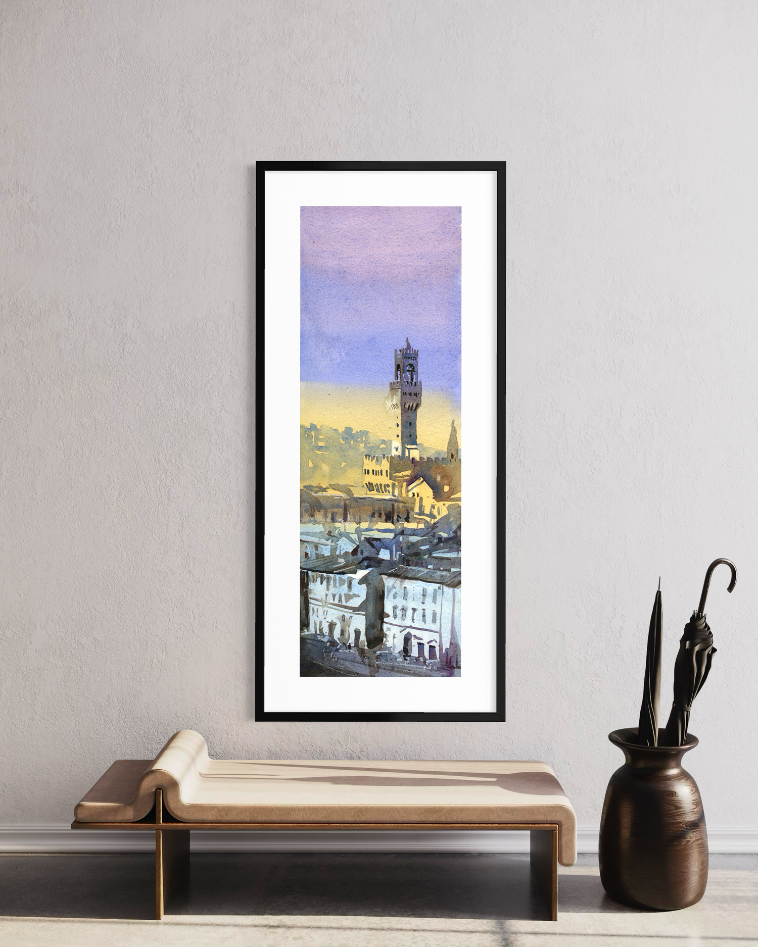Palazzo Vecchio in the medieval city of Florence, Italy. Watercolor painting Firenze Italy fine art (original)