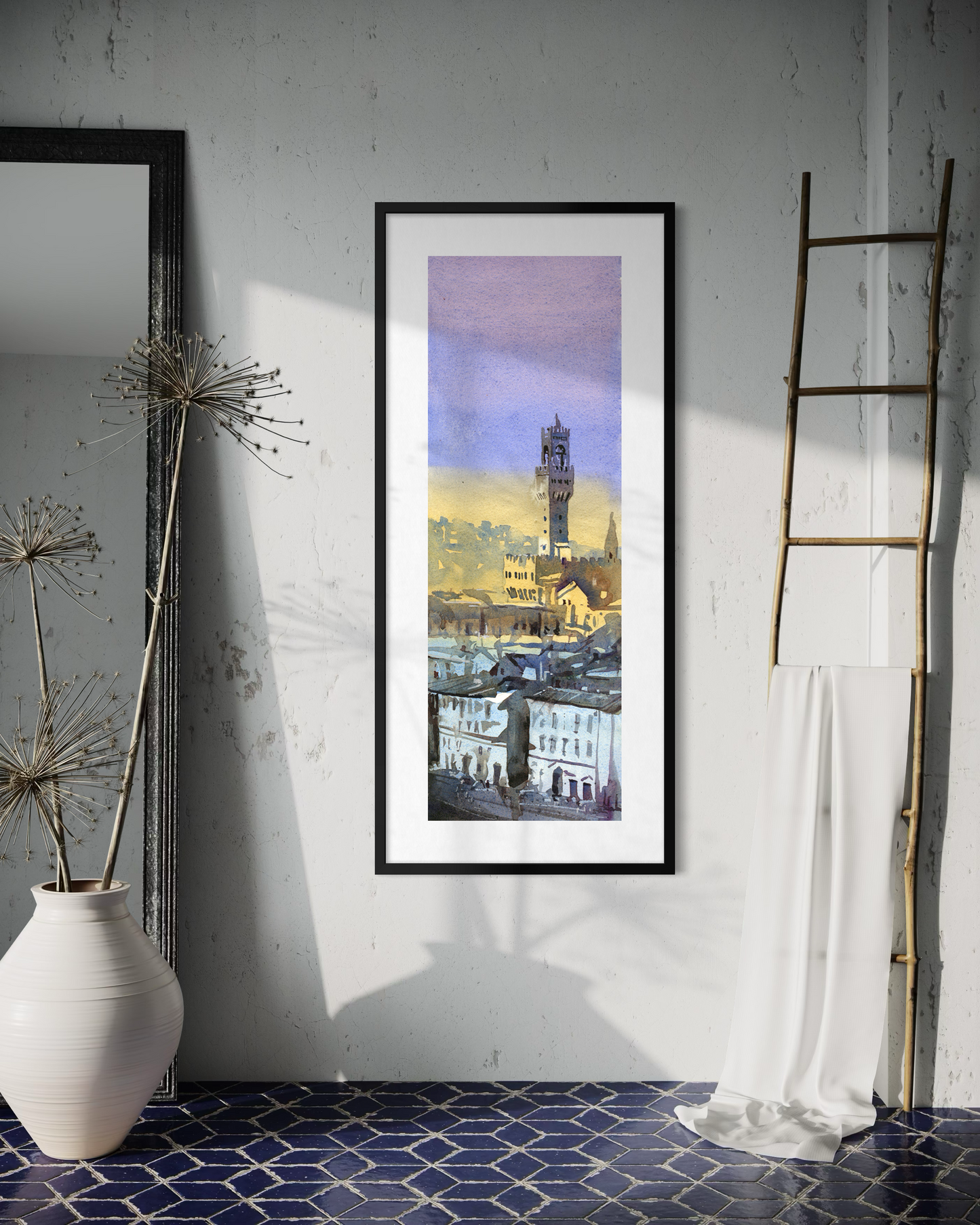 Palazzo Vecchio in the medieval city of Florence, Italy. Watercolor painting Firenze Italy fine art (original)