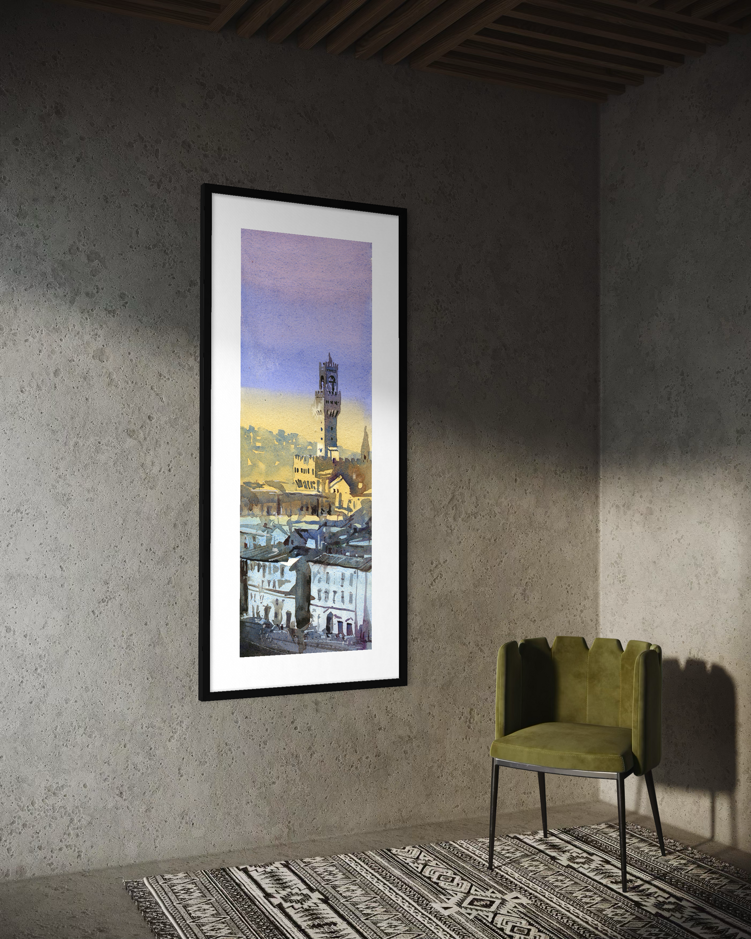 Palazzo Vecchio in the medieval city of Florence, Italy. Watercolor painting Firenze Italy fine art (original)