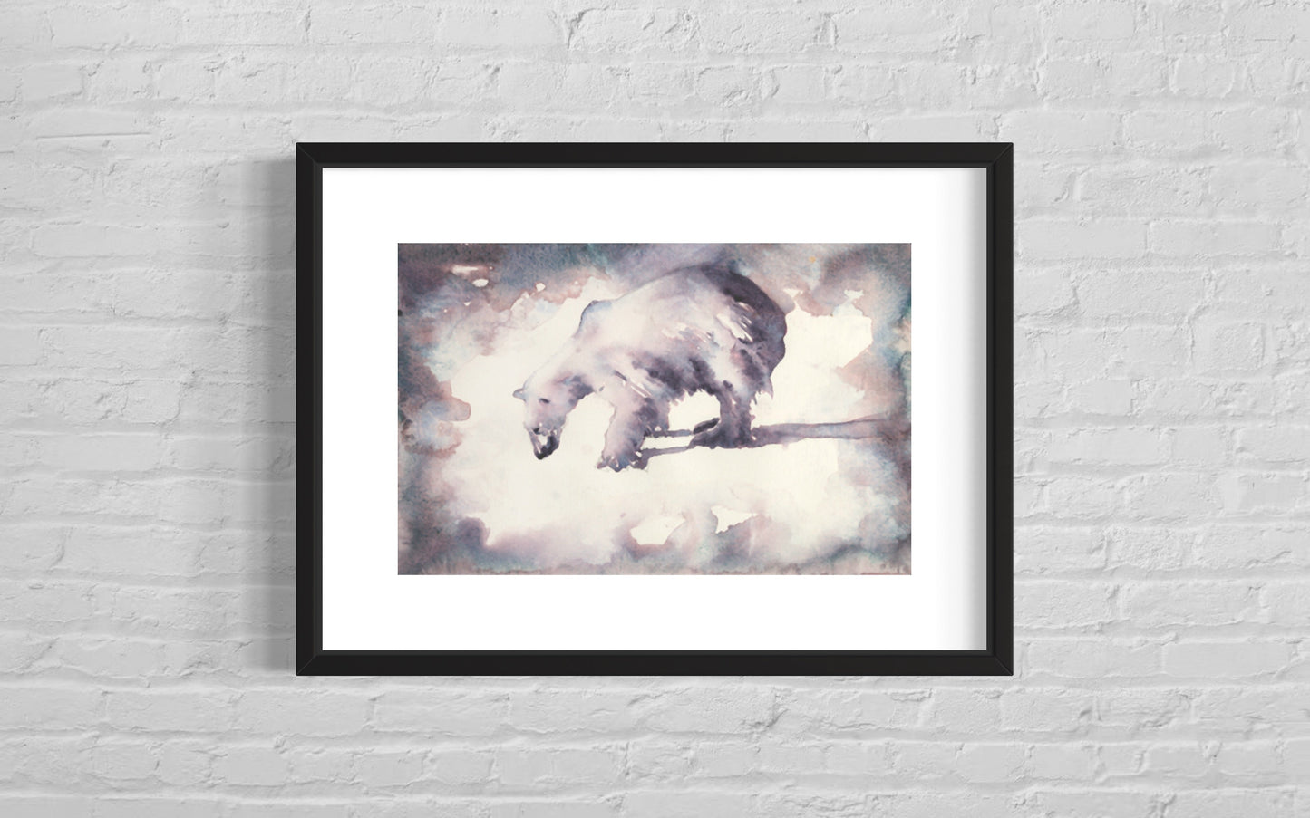 Watercolor painting polar bear colorful home decor, trendy wall art kids room painting artic animal fine art giclee (print)