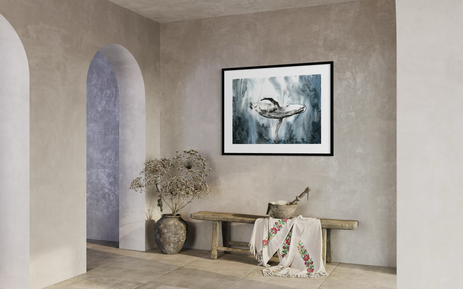 Whale swimming in ocean. Watercolor painting whale in ocean blue gray nautical artwork whale decor fine art (original) (Copy)