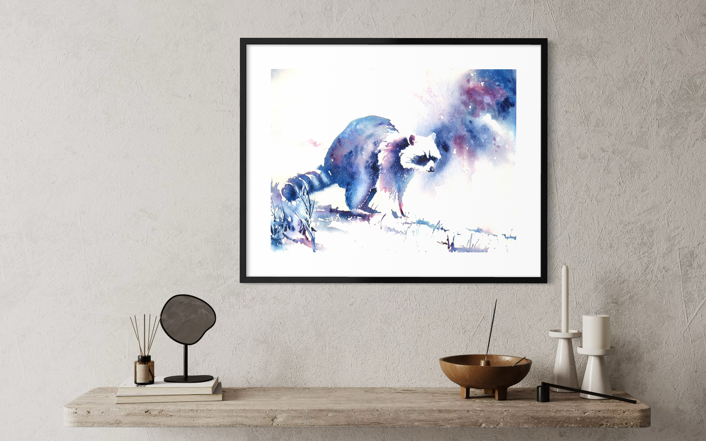 Raccoon colorful watercolor painting fine art kids room decor handmade item wildlife North America animal trending now (original)