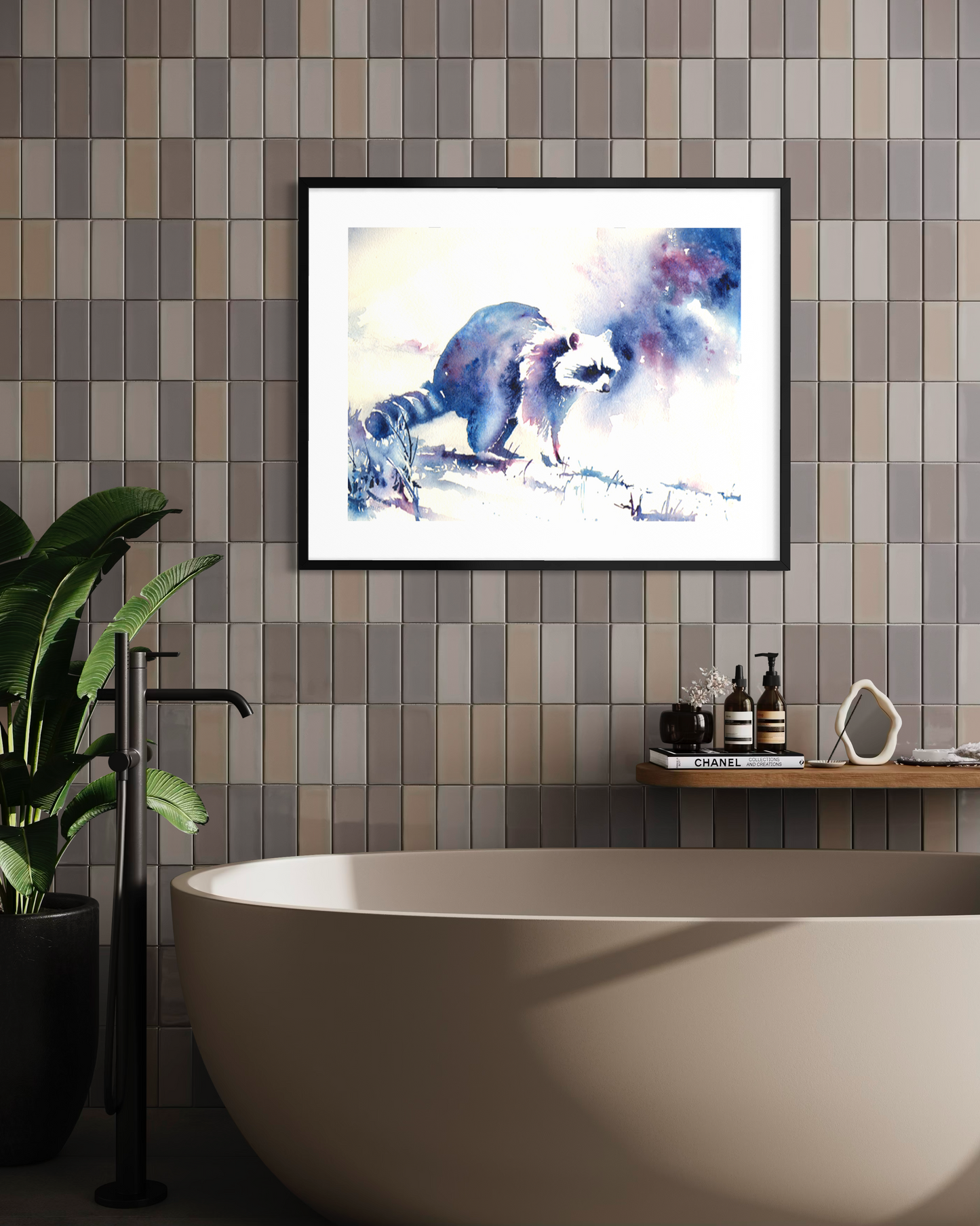 Raccoon colorful watercolor painting fine art kids room decor handmade item wildlife North America animal trending now (original)