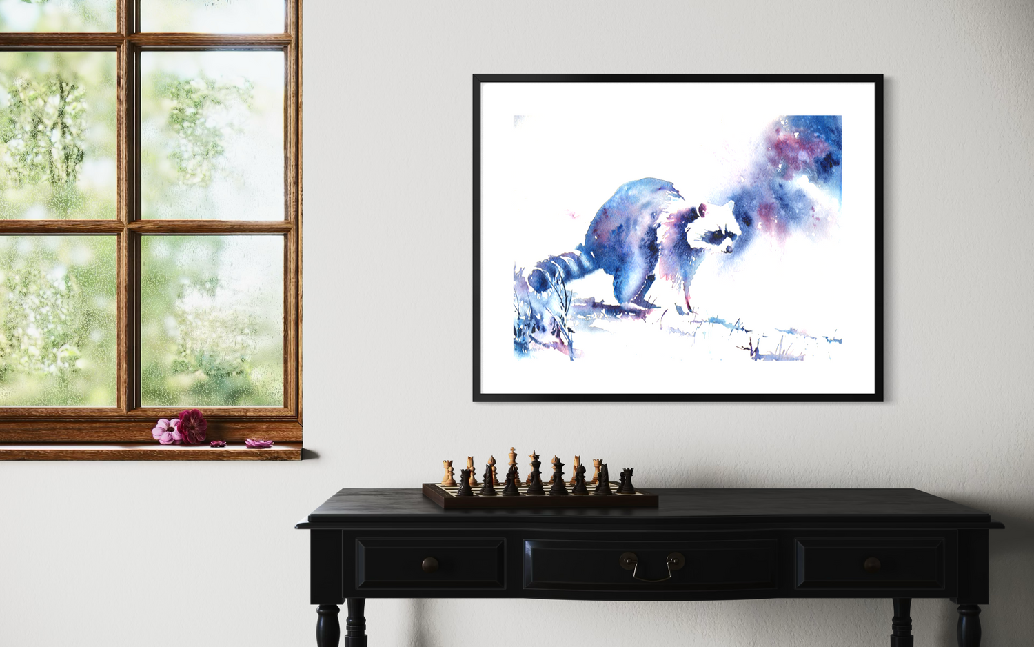 Raccoon colorful watercolor painting fine art kids room decor handmade item wildlife North America animal trending now (original)