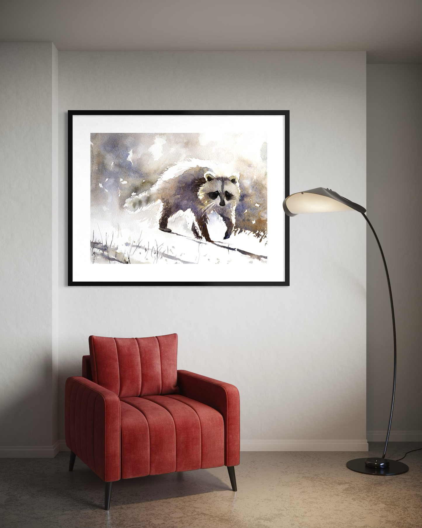 Raccoon colorful watercolor painting fine art kids room decor handmade item wildlife North America animal trending now (original) (Copy)