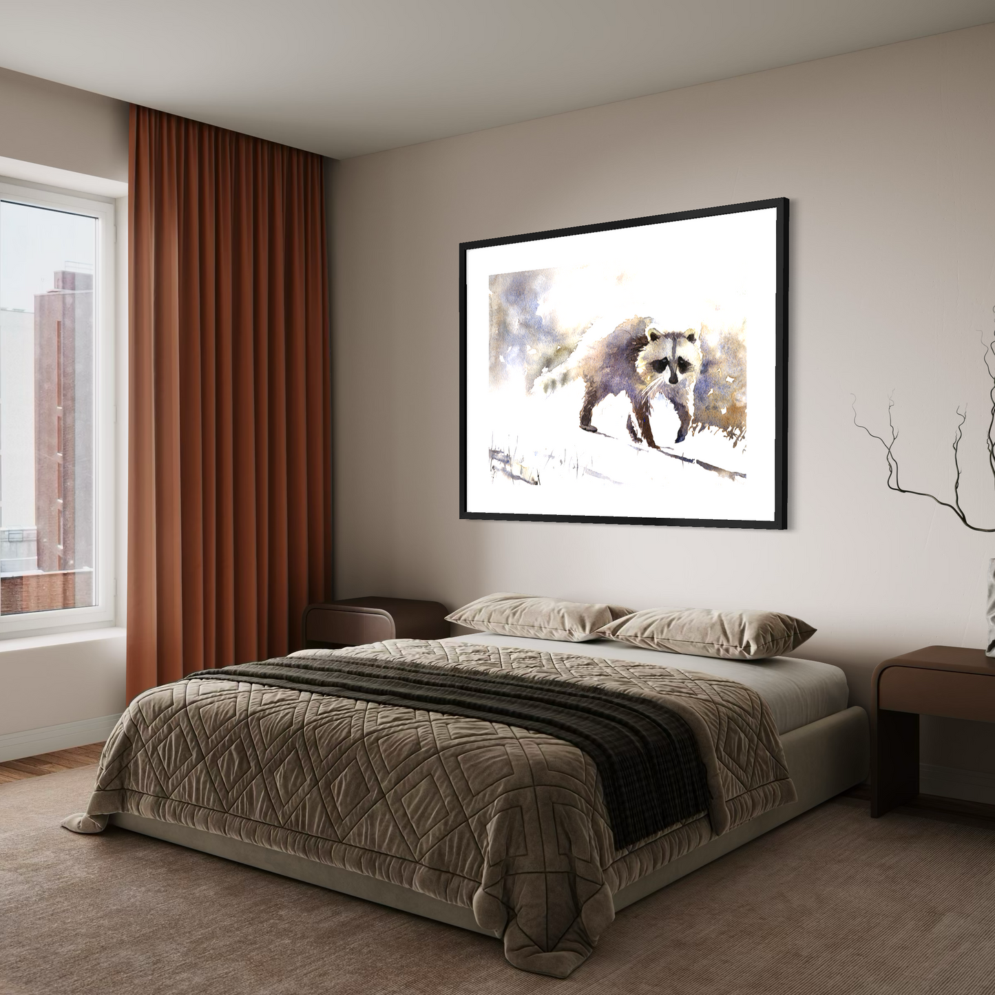 Raccoon colorful watercolor painting fine art kids room decor handmade item wildlife North America animal trending now (original) (Copy)