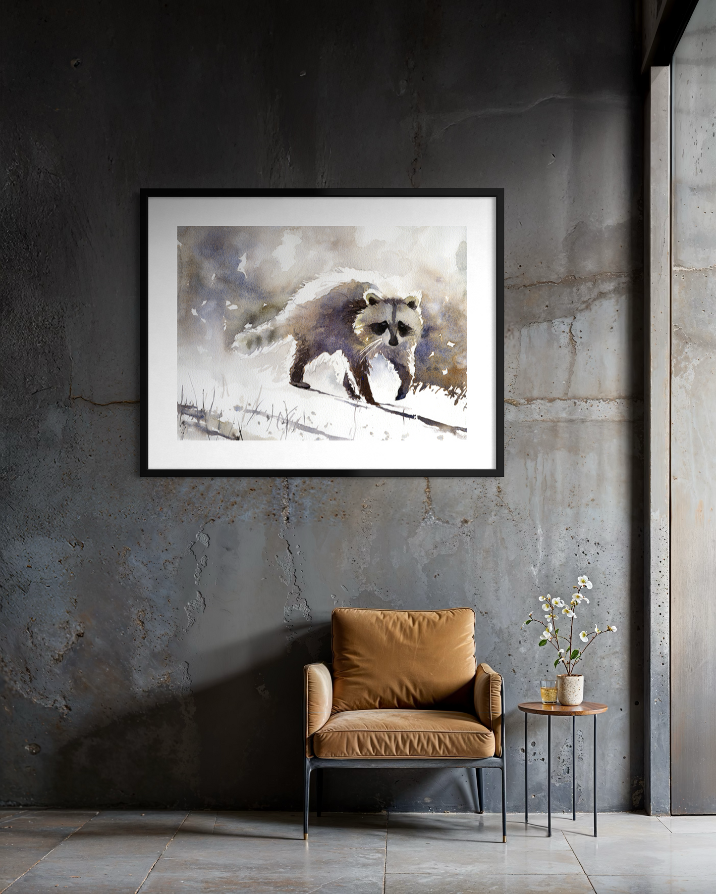 Raccoon colorful watercolor painting fine art kids room decor handmade item wildlife North America animal trending now (original) (Copy)