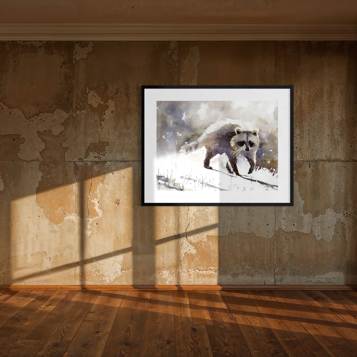 Raccoon colorful watercolor painting fine art kids room decor handmade item wildlife North America animal trending now (original) (Copy)