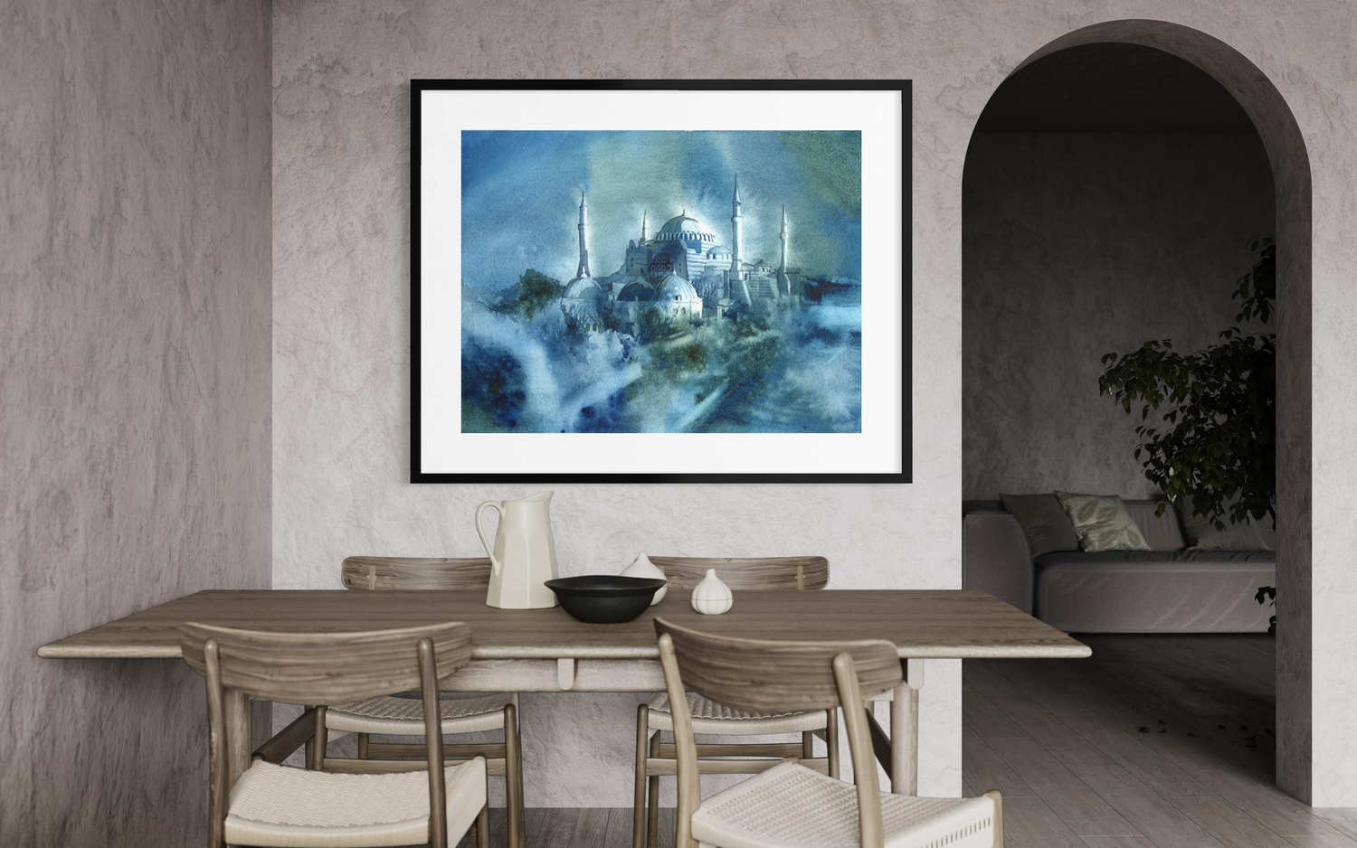 Hagai Sofia mosque church Istanbul Turkey skyline watercolor painting art for house handmade item travel decor colorful painting (original)