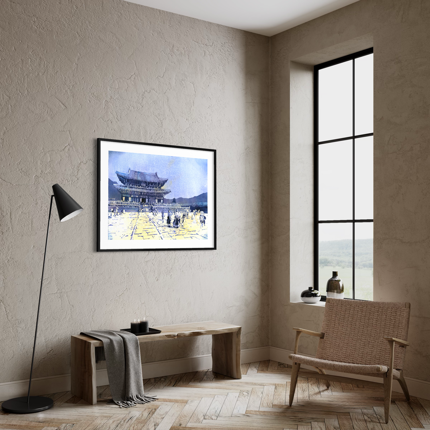 Soul Korea Gyeongbokgung Palace watercolor landscape fine art painting Asian architecture handmade item travel essentials Korean (original)