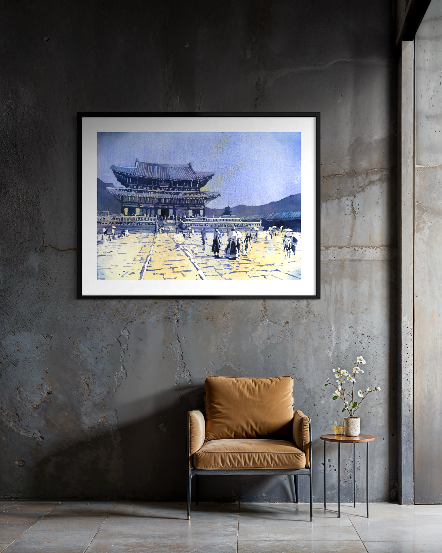 Soul Korea Gyeongbokgung Palace watercolor landscape fine art painting Asian architecture handmade item travel essentials Korean (original)