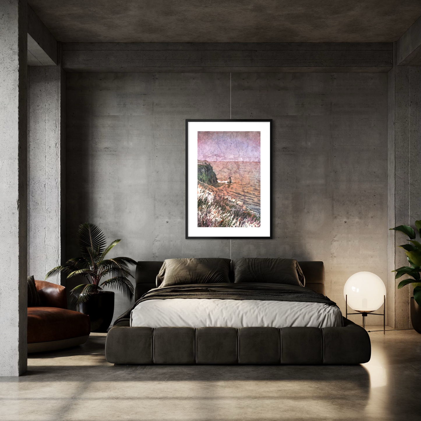 Watercolor batik painting Cliffs of Moher Ireland Irish landscape home decor travel artwork handmade item coastal art (original)