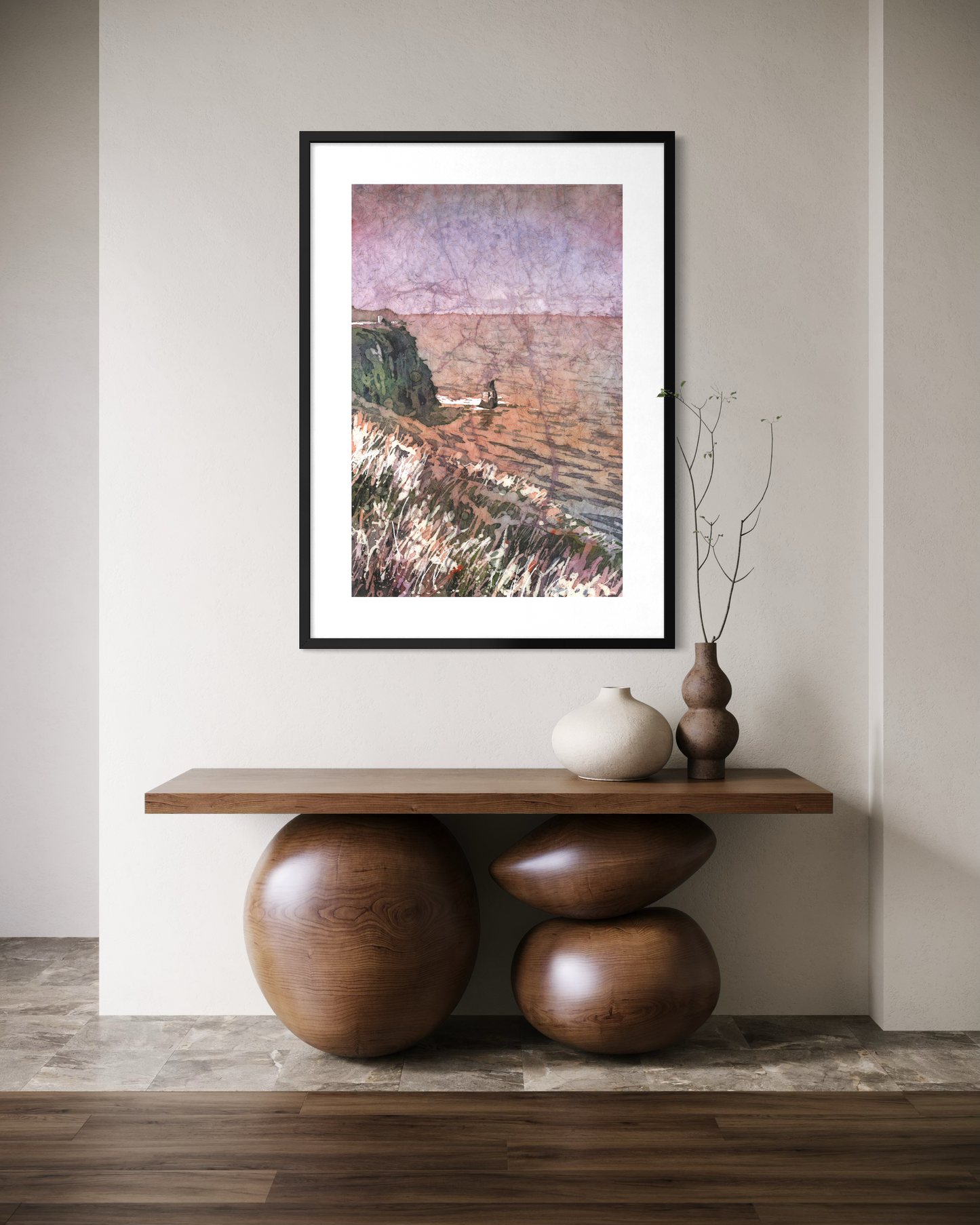 Watercolor batik painting Cliffs of Moher Ireland Irish landscape home decor travel artwork handmade item coastal art (original)