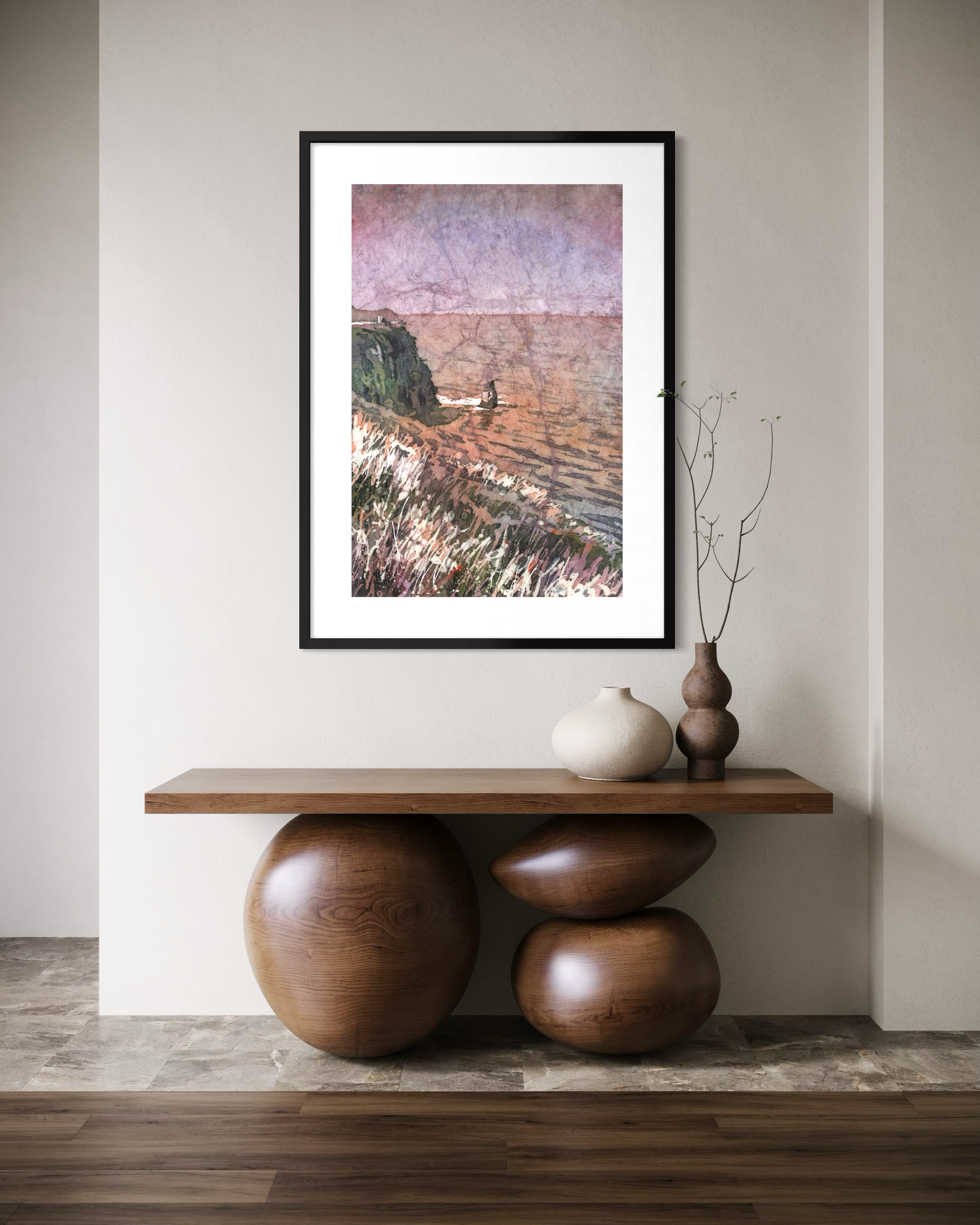 Watercolor batik painting Cliffs of Moher Ireland Irish landscape home decor travel artwork handmade item coastal art (original)