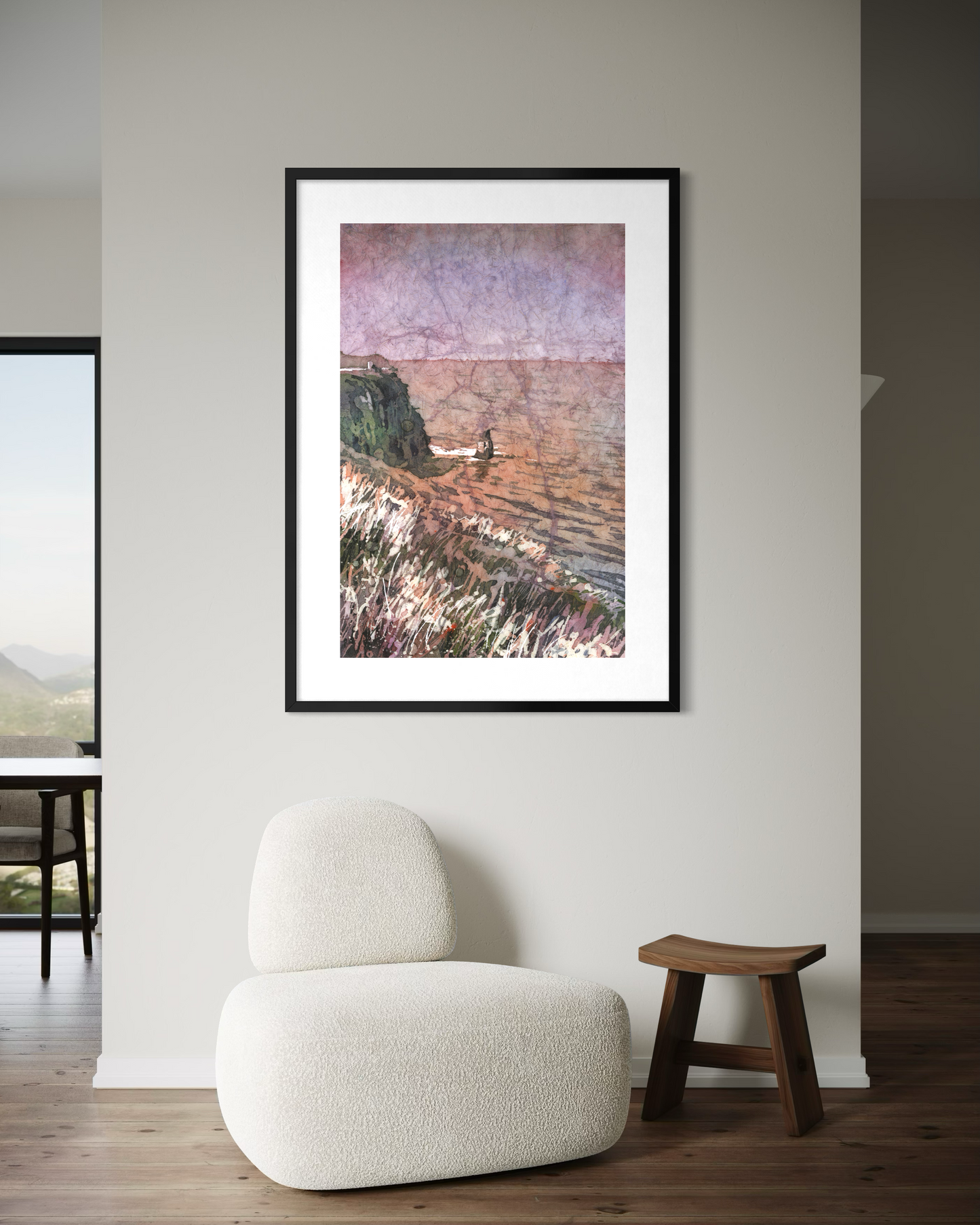 Watercolor batik painting Cliffs of Moher Ireland Irish landscape home decor travel artwork handmade item coastal art (original)
