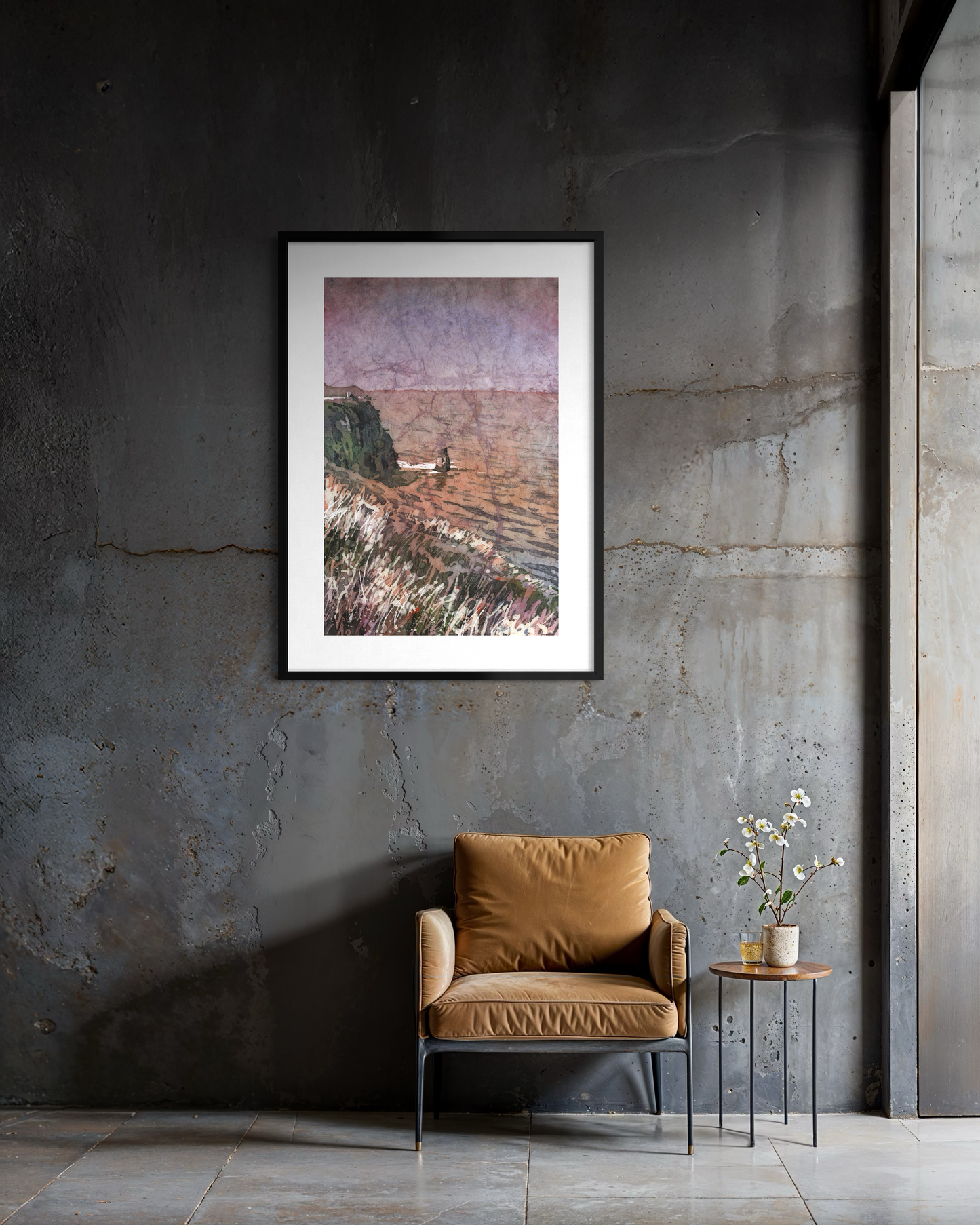 Watercolor batik painting Cliffs of Moher Ireland Irish landscape home decor travel artwork handmade item coastal art (original)