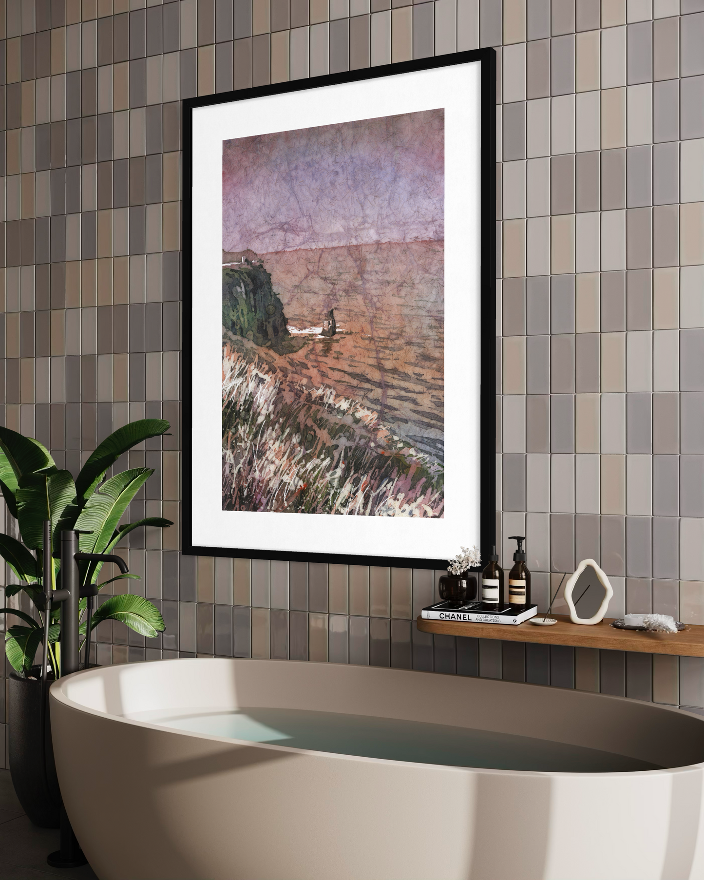 Watercolor batik painting Cliffs of Moher Ireland Irish landscape home decor travel artwork handmade item coastal art (original)