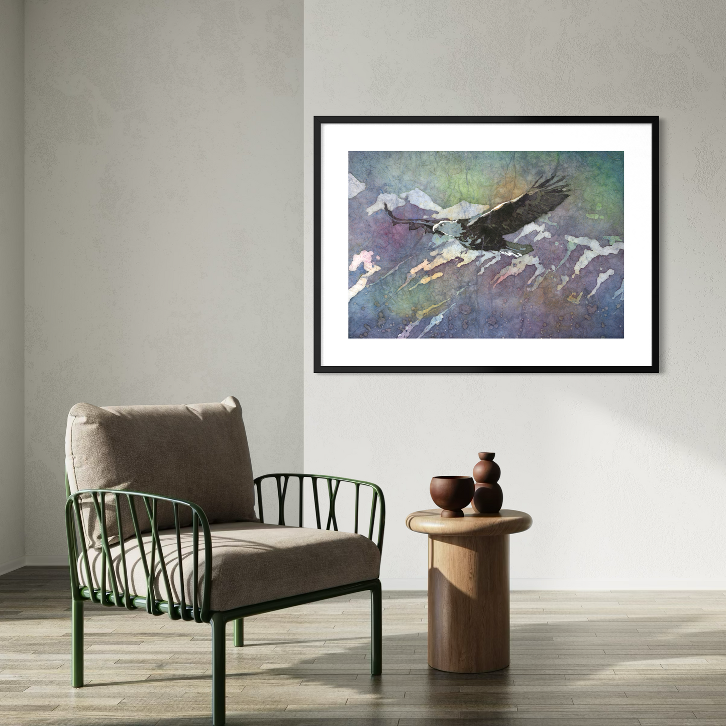 Bald eagle watercolor batik painting art for house handmade item unframed artwork (original)