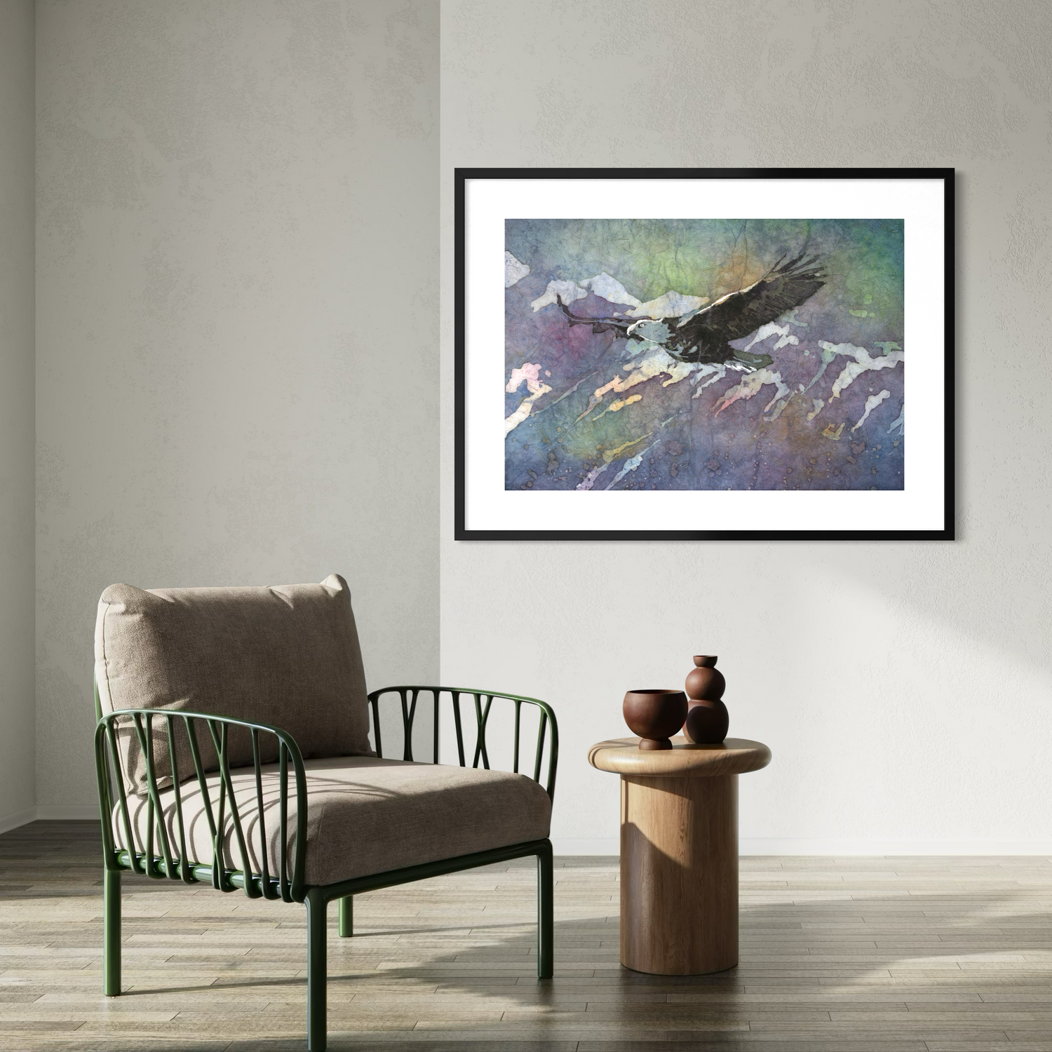 Bald eagle watercolor batik painting art for house handmade item unframed artwork (original)