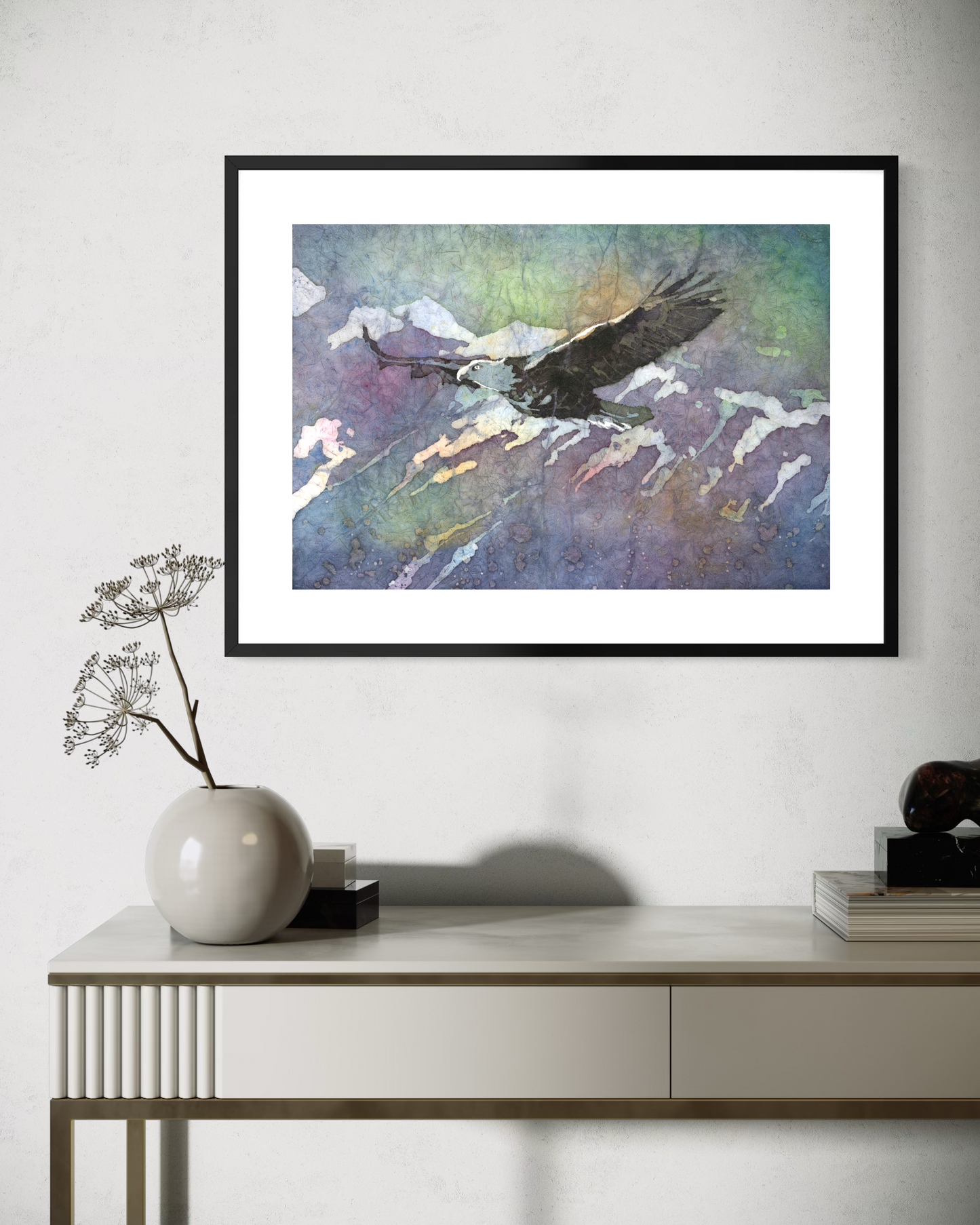 Bald eagle watercolor batik painting art for house handmade item unframed artwork (original)